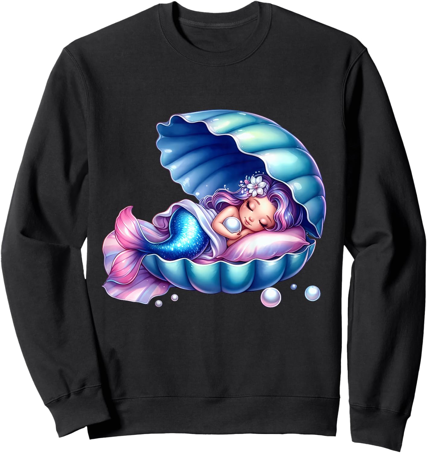 Children's Mermaid Shirt for Girls Birthday for Kids , White Sweatshirt - Sweatshirt | Black