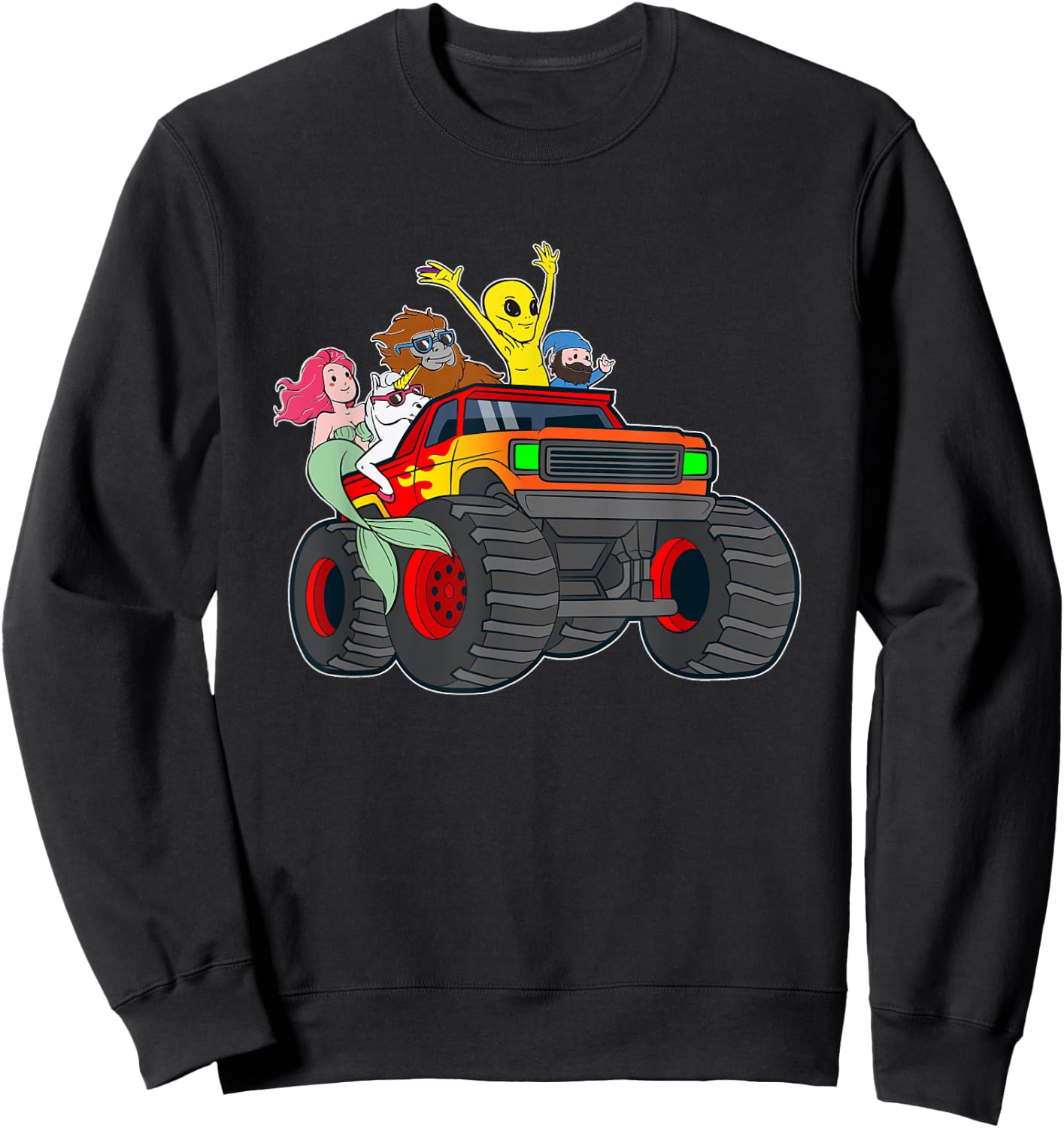 Alien Bigfoot Unicorn Mermaid Cryptid Monster Truck Sweatshirt - Sweatshirt | Black