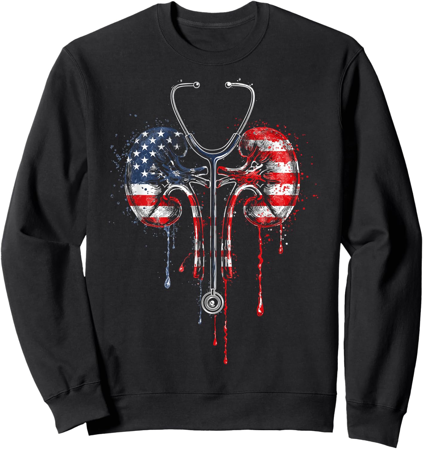 Dialysis Nurse Technician Tech American Flag USA Drip Lover Sweatshirt - Sweatshirt | Black