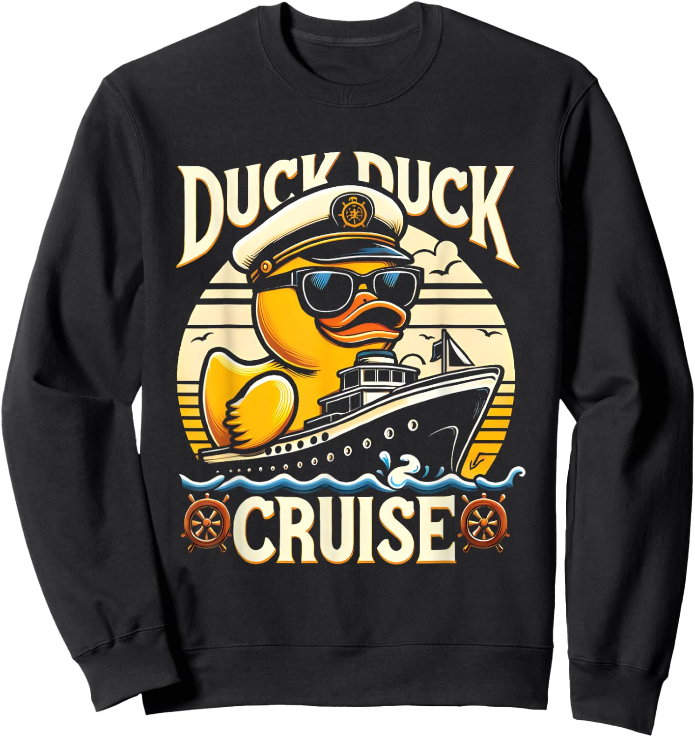 Vintage Duck Duck Cruise Funny Family Cruising Matching Sweatshirt - Sweatshirt | Black