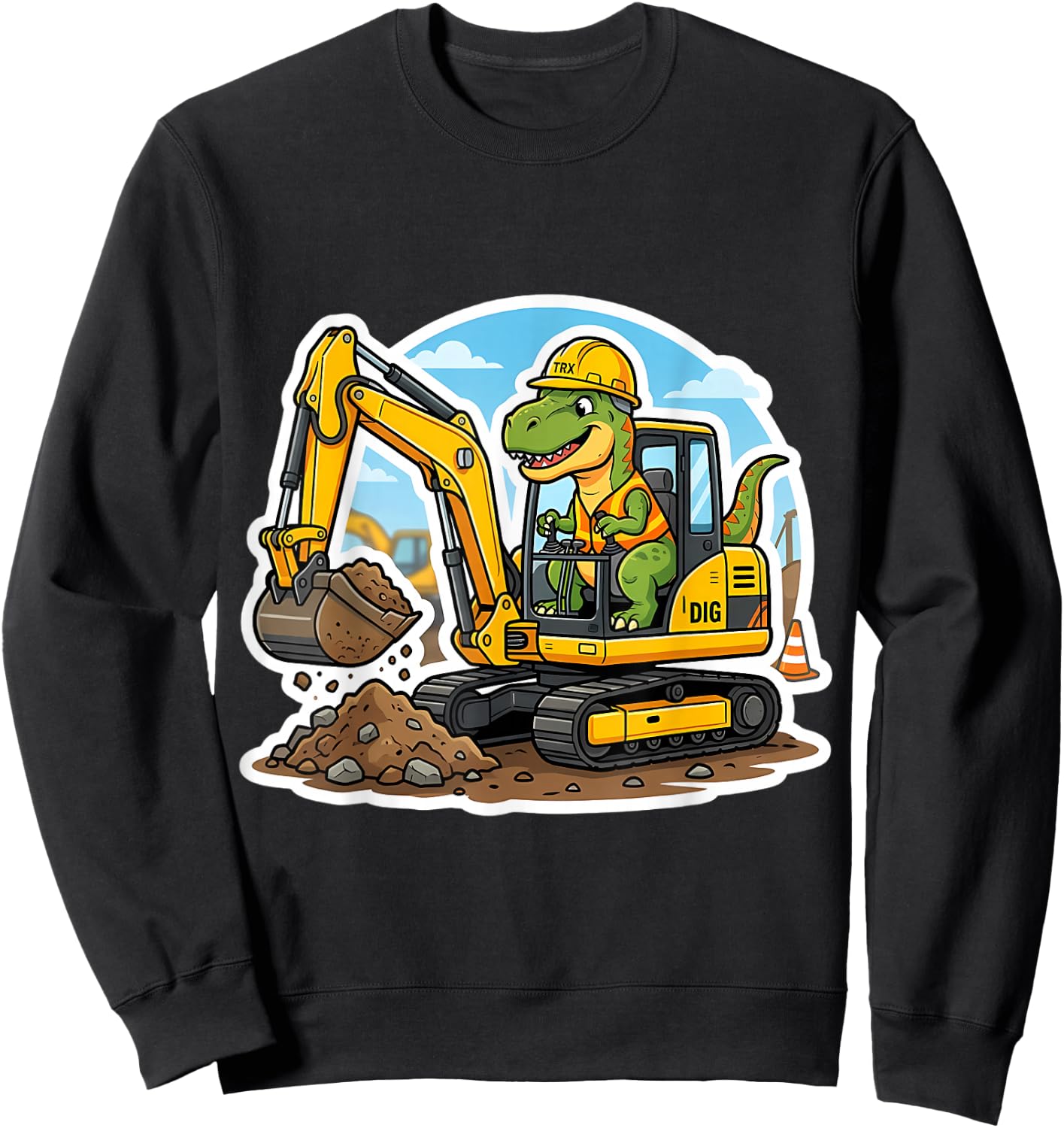 Dinosaur Excavator Operator Dino Boys Kids Heavy Equipment Sweatshirt - Sweatshirt | Black