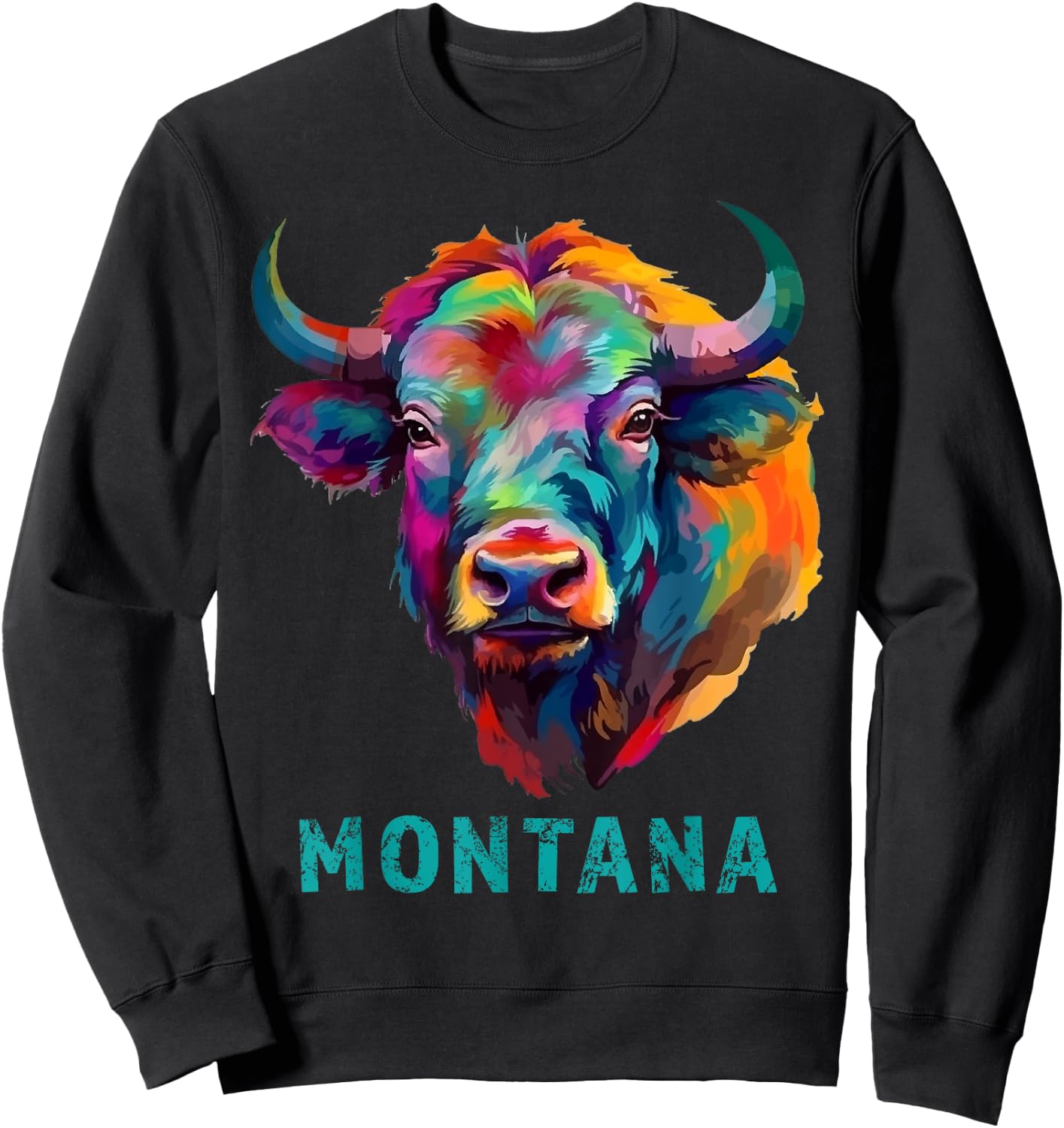Montana American Bison Lover Graphic Buffalo Souvenir Sweatshirt - Sweatshirt | Black