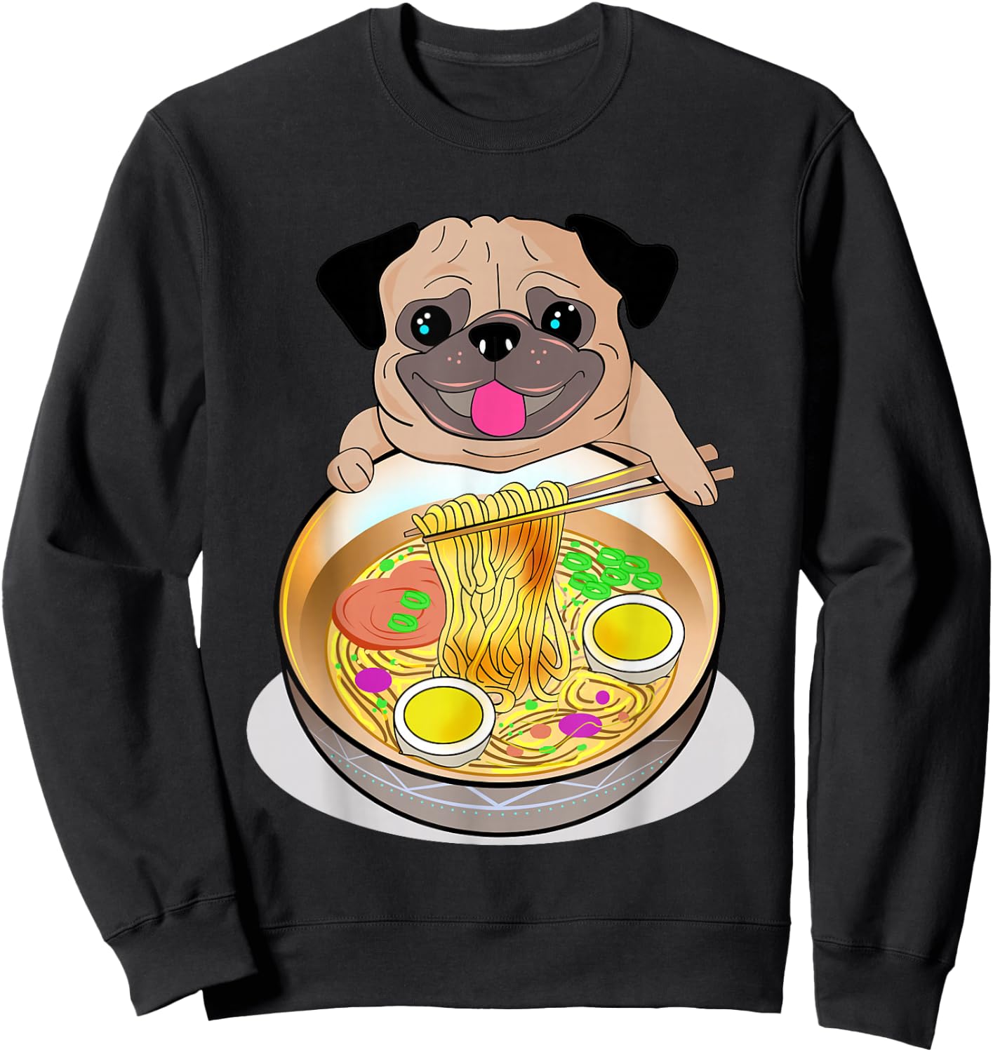 Ramen Noodles Pug Dog Lover Kawaii Japanese Anime Gift Sweatshirt - Sweatshirt | Black