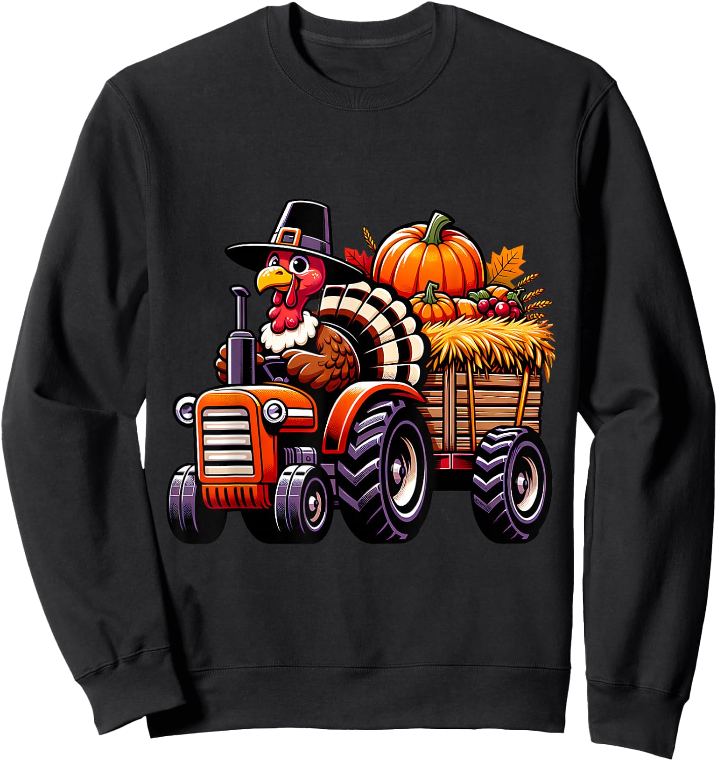 Turkey And Tractors Boys Kids Girls Thanksgiving Hayride Sweatshirt - Sweatshirt | Black