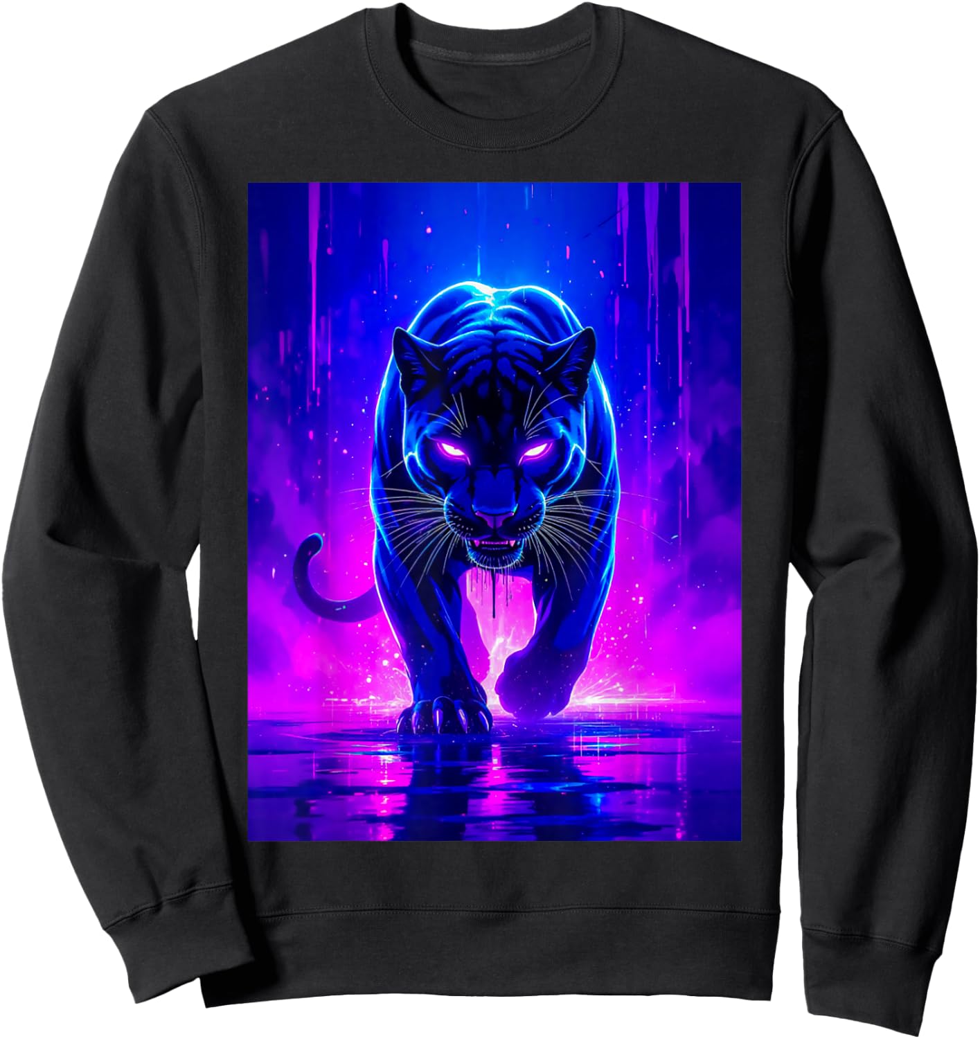 Une panthère féroce Brille dans des Flammes électriques Violettes et Roses Sweatshirt - Sweatshirt | Black