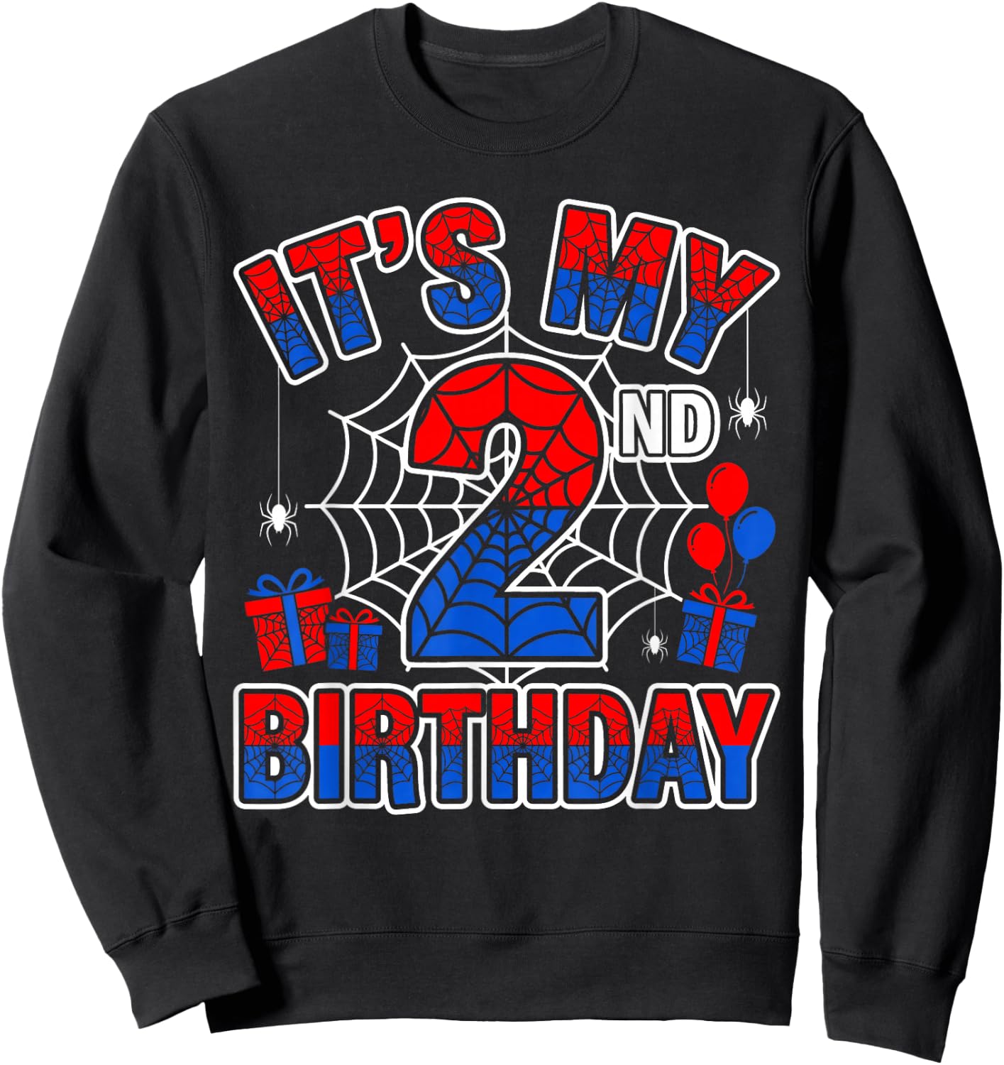 Its My 2nd Birthday Boy 2 Year Old Spider Web Birthday Party Sweatshirt - Sweatshirt | Black
