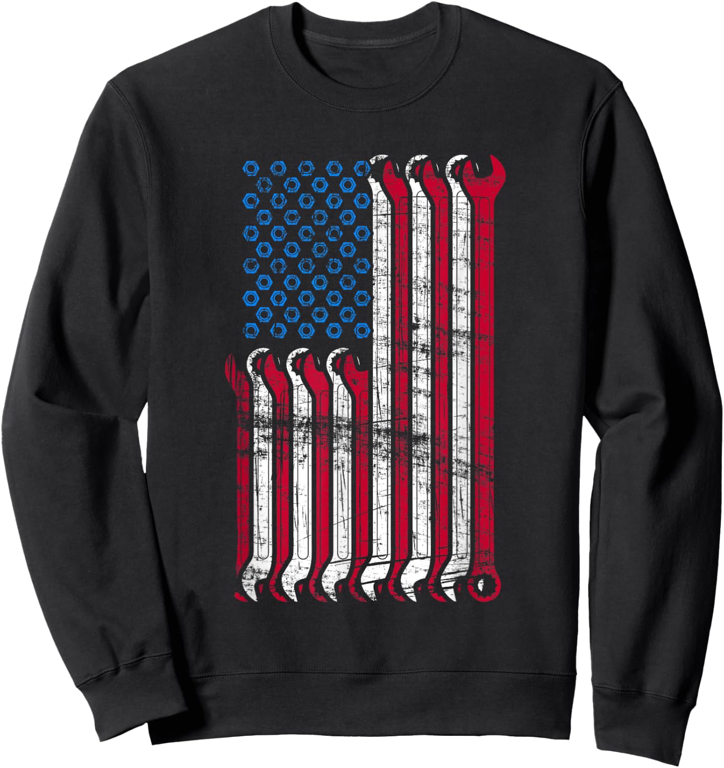 American Flag Mechanic Combination Wrenches Gift Girls Kids Men Sweatshirt - Sweatshirt | Black