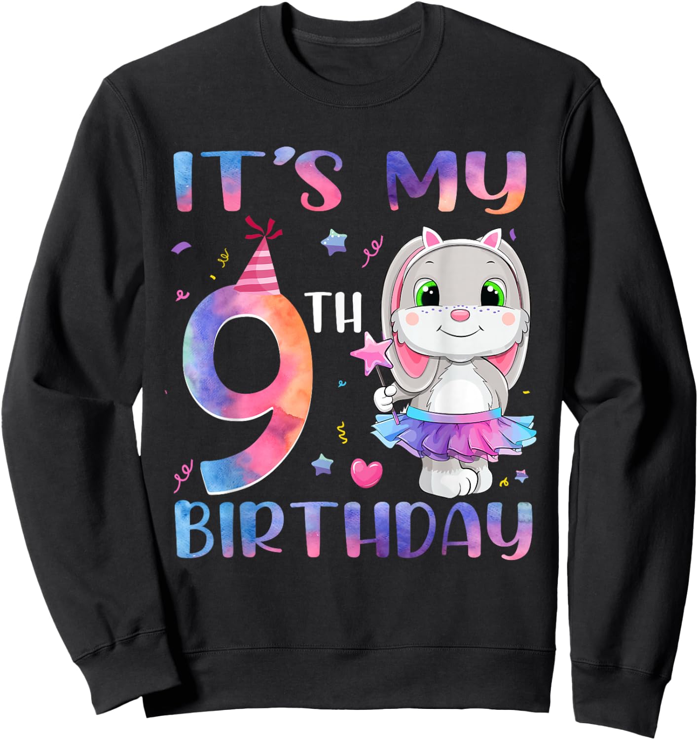 It's My 9th Birthday Bunny Rabbit 9 Years Old Boy Girl Sweatshirt - Sweatshirt | Black