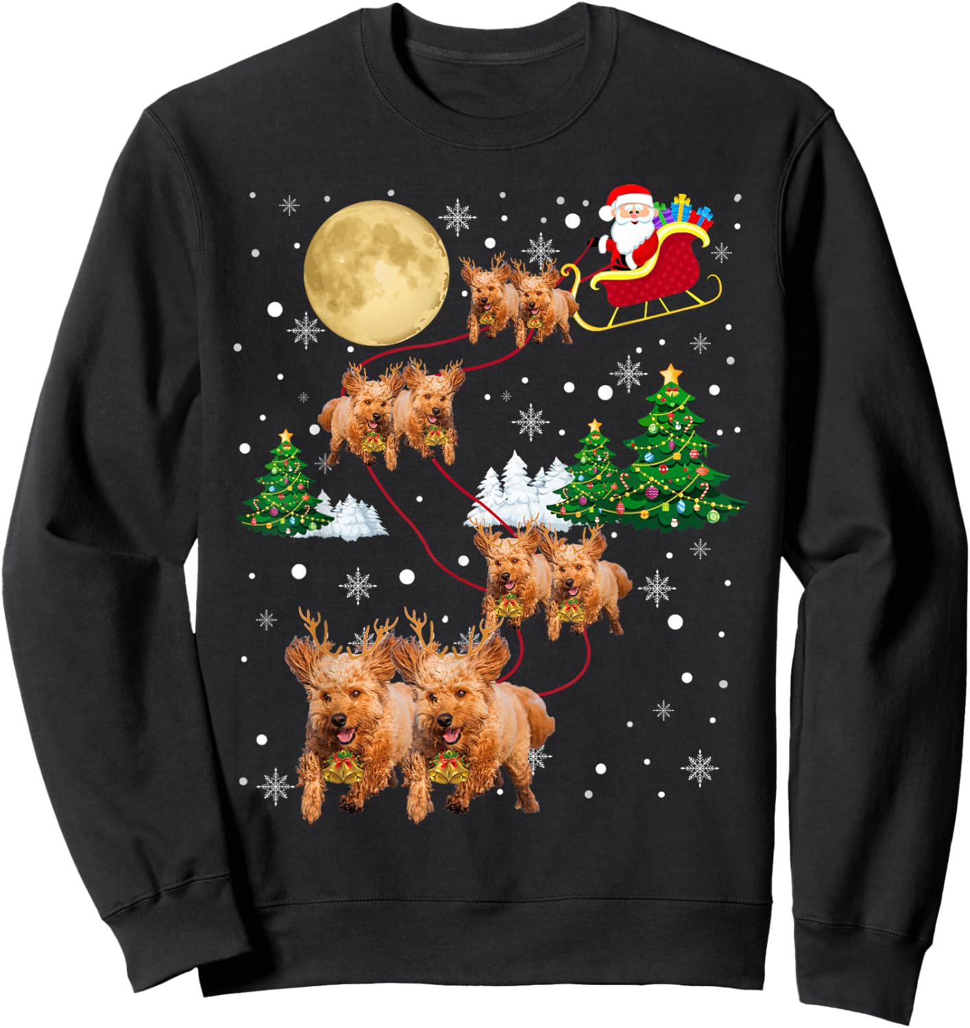 Goldendoodle Dog Tree Christmas Sweater Xmas Pet Dogs Gifts Women Kids Sweatshirt - Sweatshirt | Black