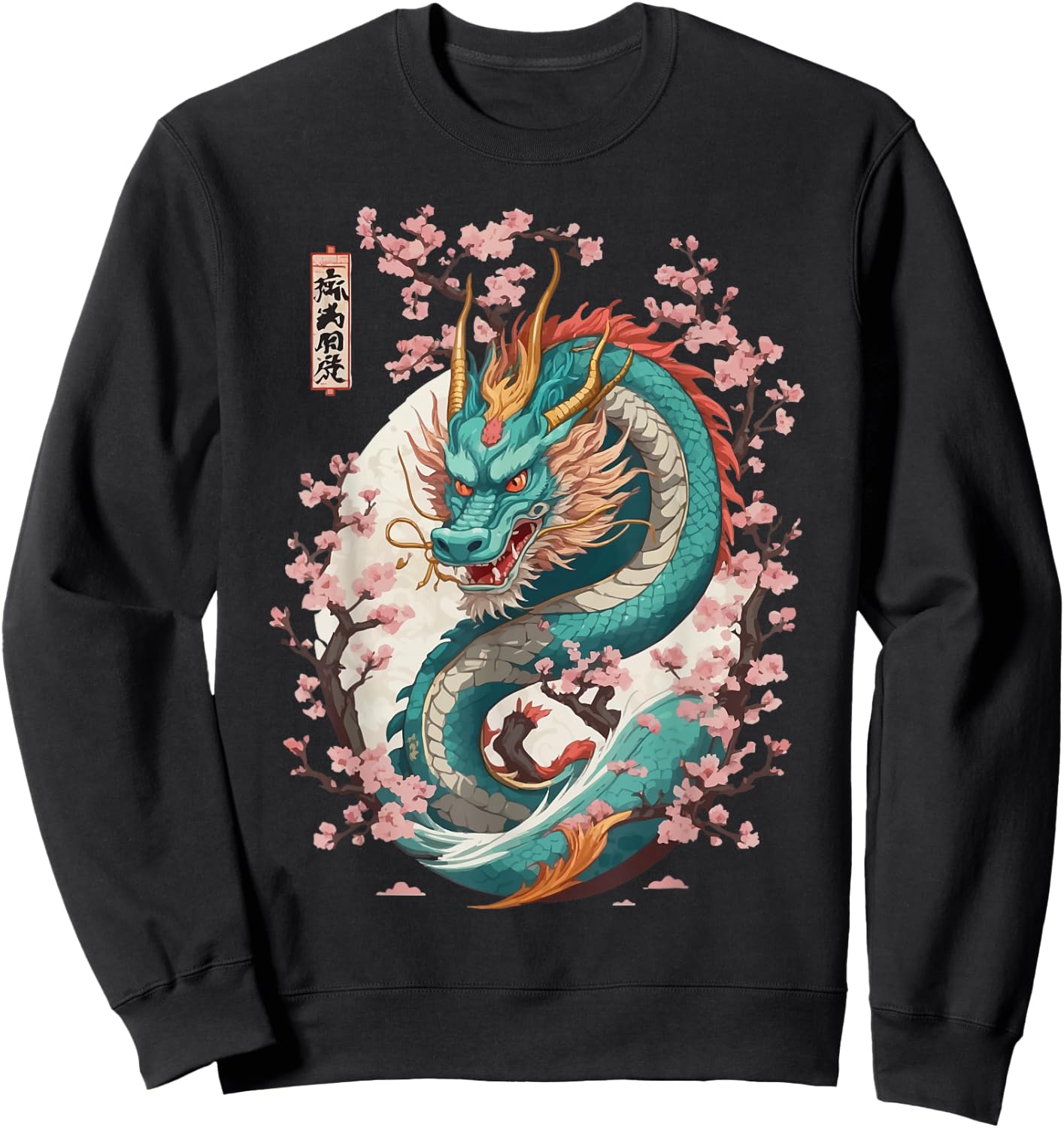 Aesthetic Dragon Streetwear Japanese Cherry Blossom , black Sweatshirt - Sweatshirt | Black