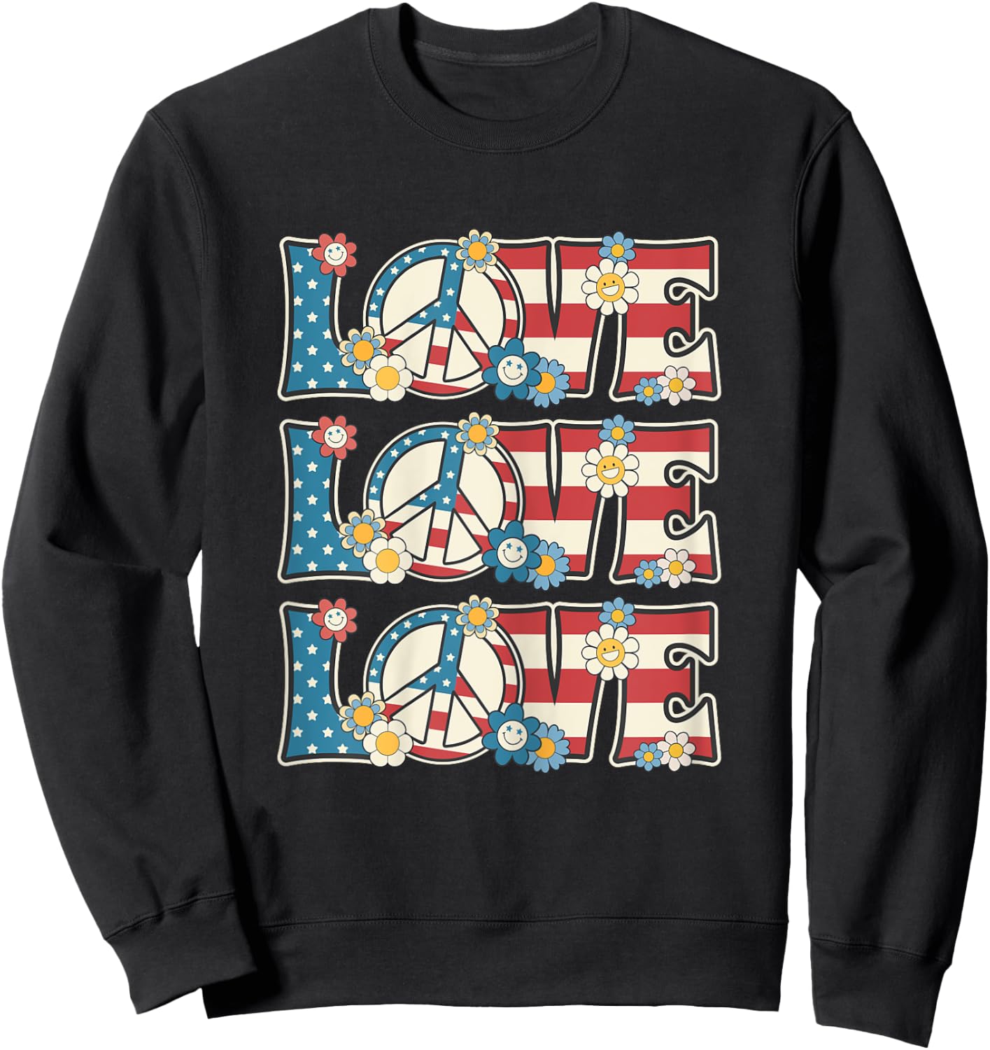 Peace Love Women Girls 60s 70s Hippie Outfit Patriotic Hippy Sweatshirt - Sweatshirt | Black
