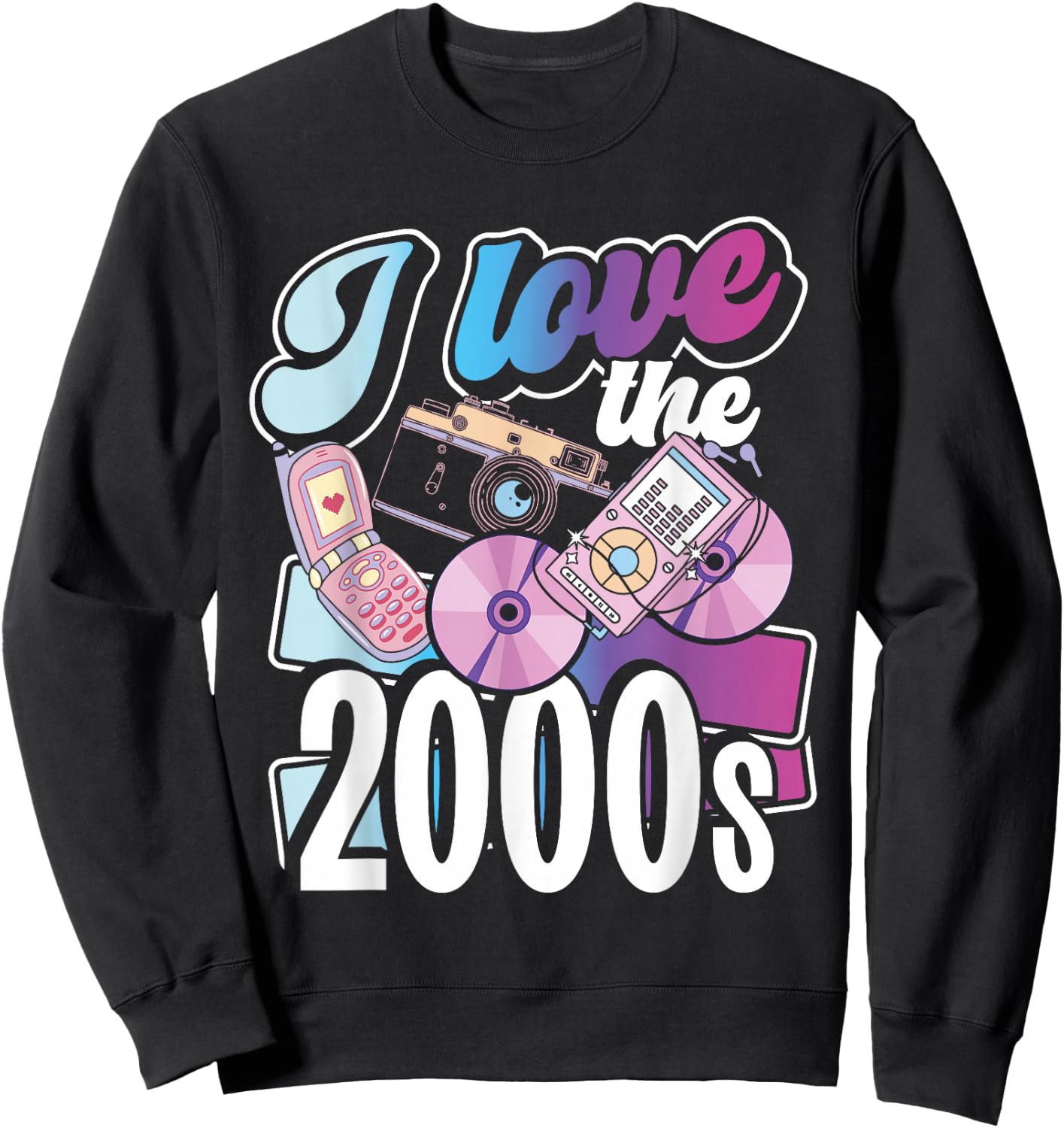 2000er Jahre Flip Phones Und Tech Designs I Love The 2000s Black Small -Adults Regular Fit Short Sleeve Cotton 60% Polyester 40% Novelty Retro 2000s Nostalgia Sweatshirt - Sweatshirt | Black