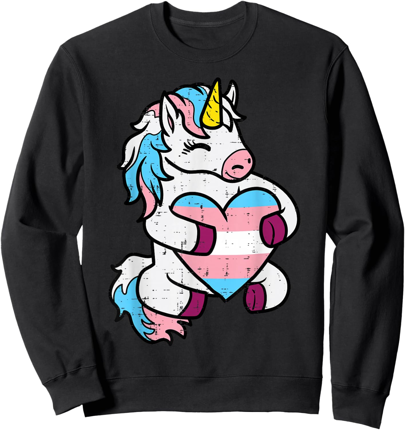 Trans Unicorn Heart Transgender Pride Flag Lgbt Women Girls Sweatshirt - Sweatshirt | Black