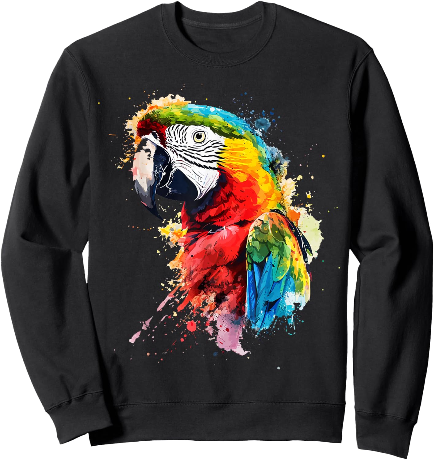 Colourful Parrot Watercolor , White Sweatshirt - Sweatshirt | Black