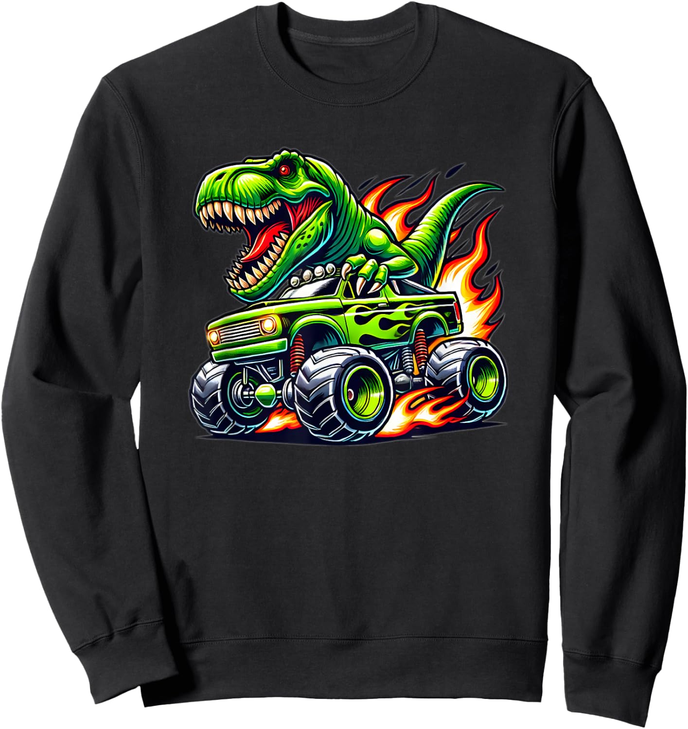 Monster Truck Dinosaur Birthday Party Monster Truck Boy Sweatshirt - Sweatshirt | Black
