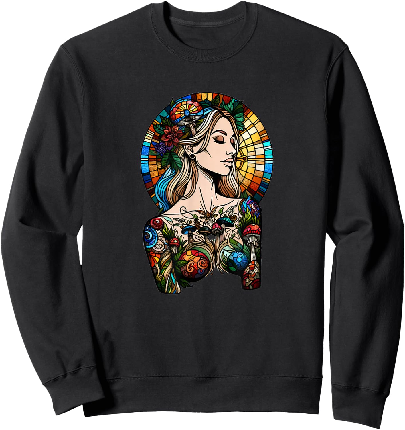 Stained Glass Forest Woman - Tiffany Inspired Sweatshirt - Sweatshirt | Black