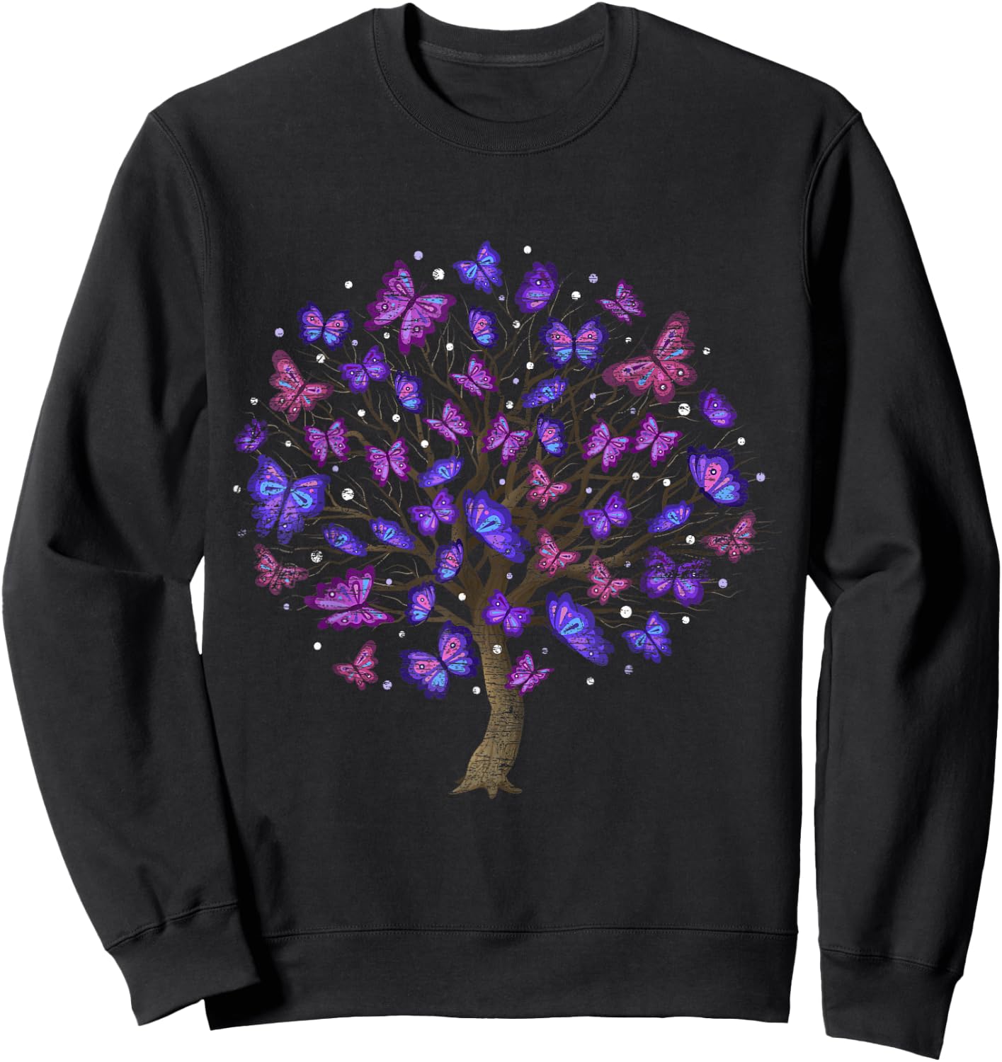 Animal Purple Butterflies Tree Nature Butterfly Sweatshirt - Sweatshirt | Black