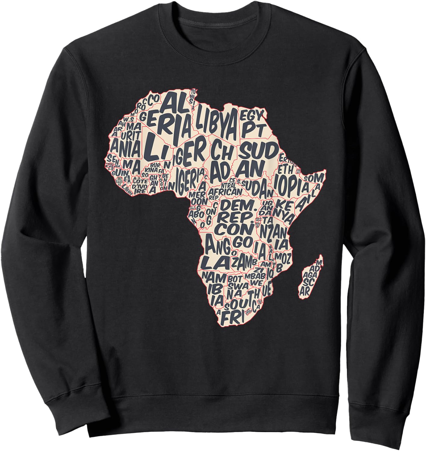 African countries Map in Typography, country names of Africa Sweatshirt - Sweatshirt | Black