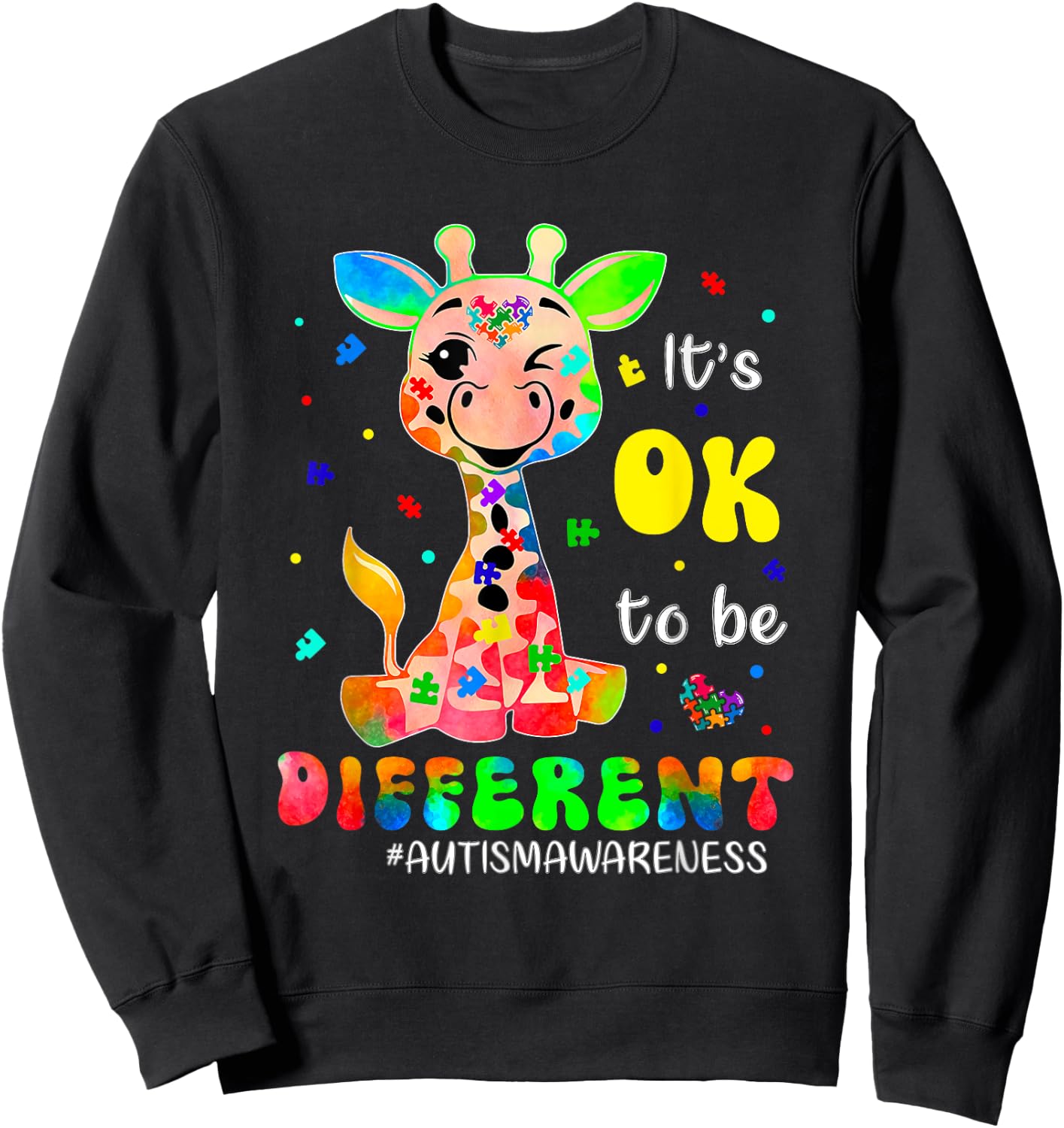 Autism Awareness Cute Giraffe Animal Its Ok To Be Different Sweatshirt - Sweatshirt | Black