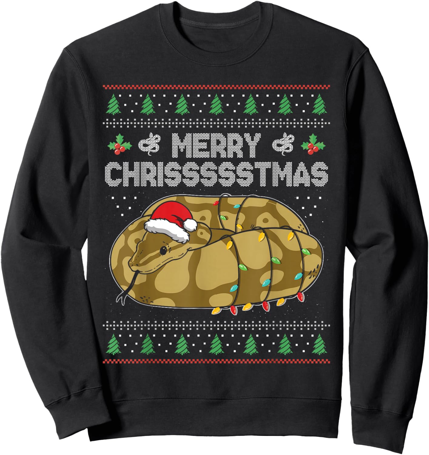 Merry Chrissssstmas Santa Hat Snake Reptile Christmas Sweatshirt - Sweatshirt | Black