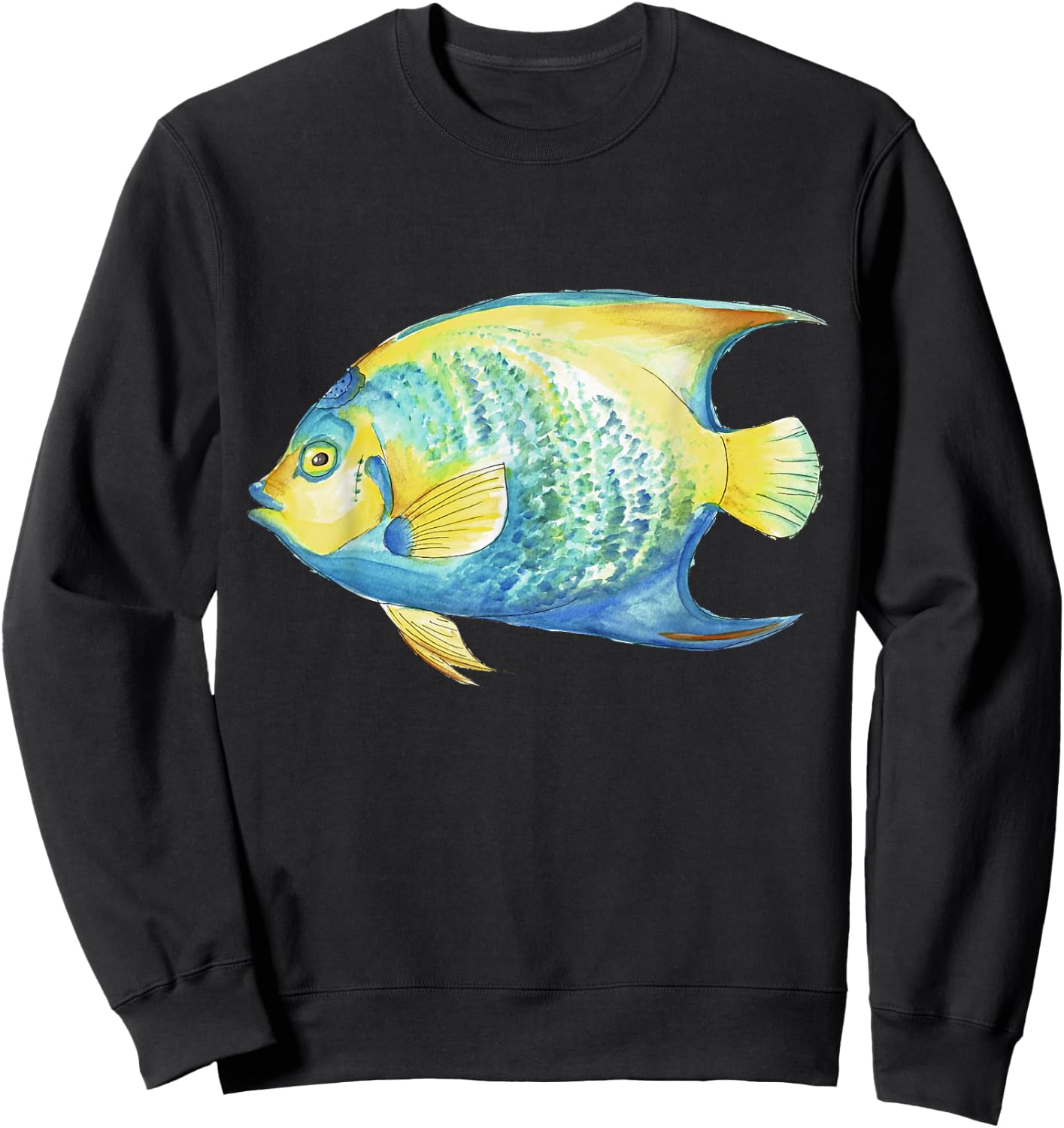 Tropical Blue Queen Angelfish Aquarium Watercolor Sweatshirt - Sweatshirt | Black