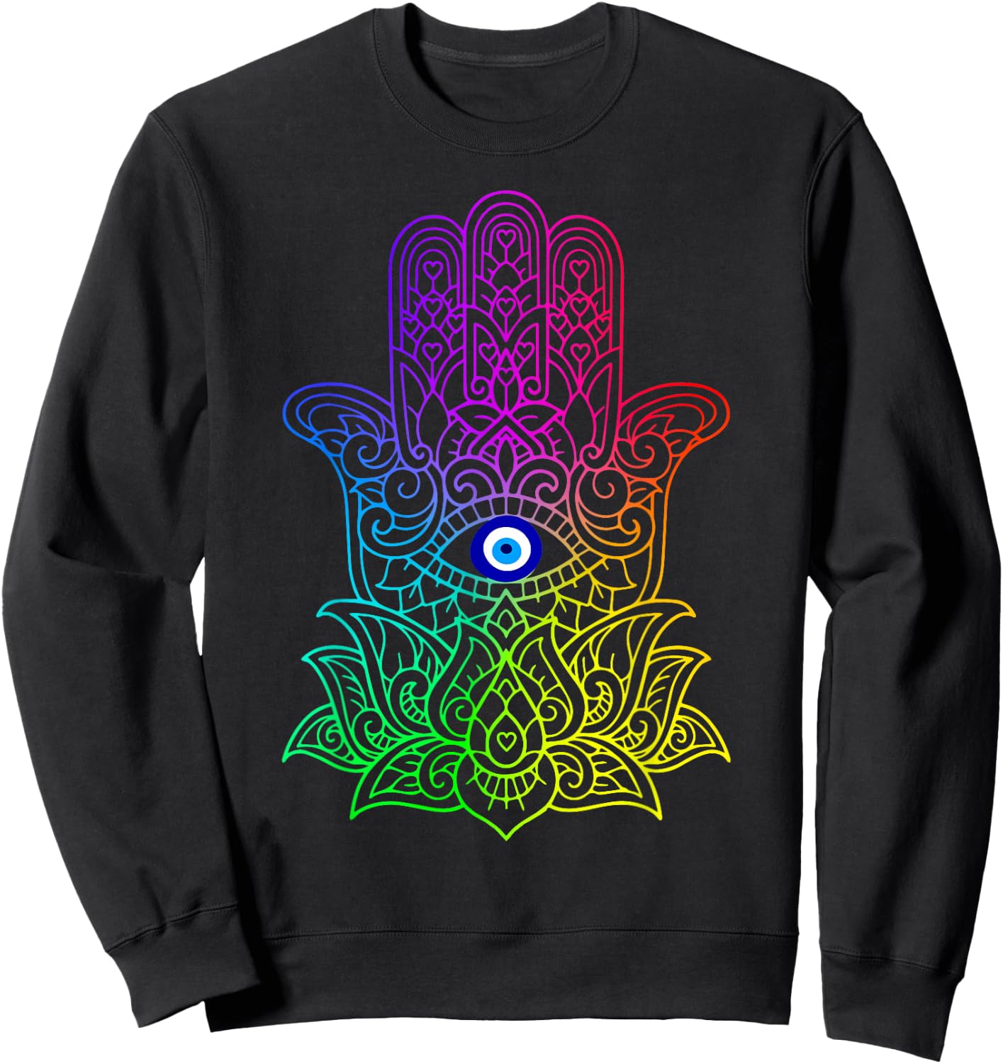 Hand of Hamsa Fatima Evil Turkish Tiger Eye Sweatshirt - Sweatshirt | Black