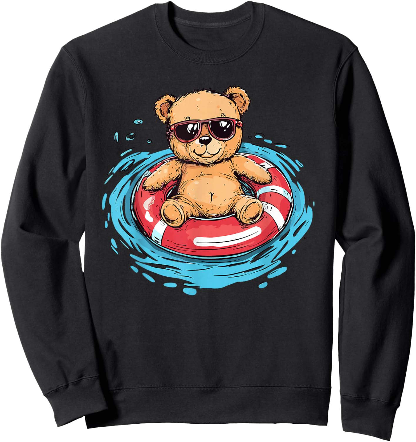 Chill Teddy Bear Pool Float Sunglasses Sweatshirt - Sweatshirt | Black