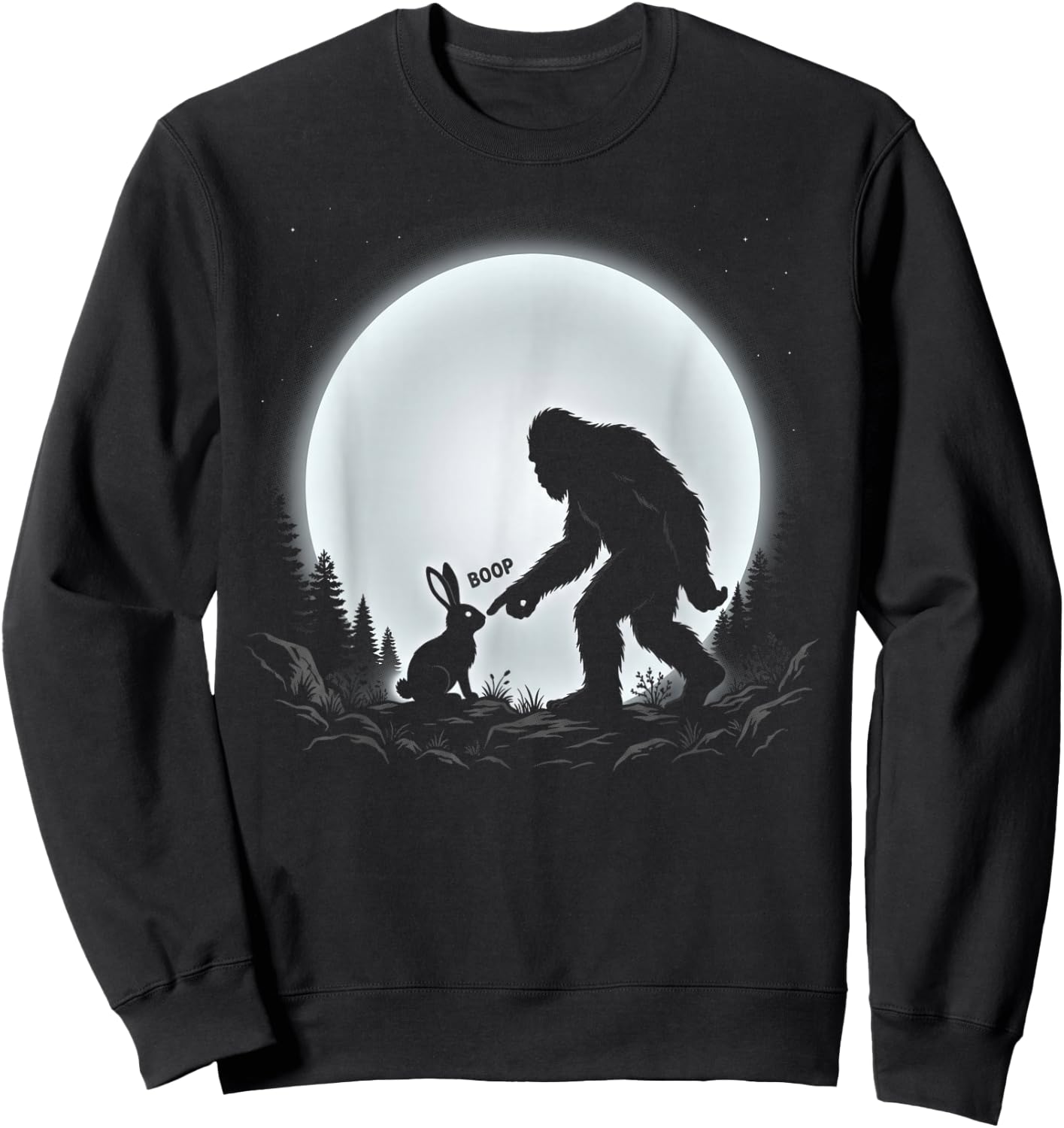 Bigfoot Boop Bunny Funny Sasquatch Moon Rabbit Sweatshirt - Sweatshirt | Black