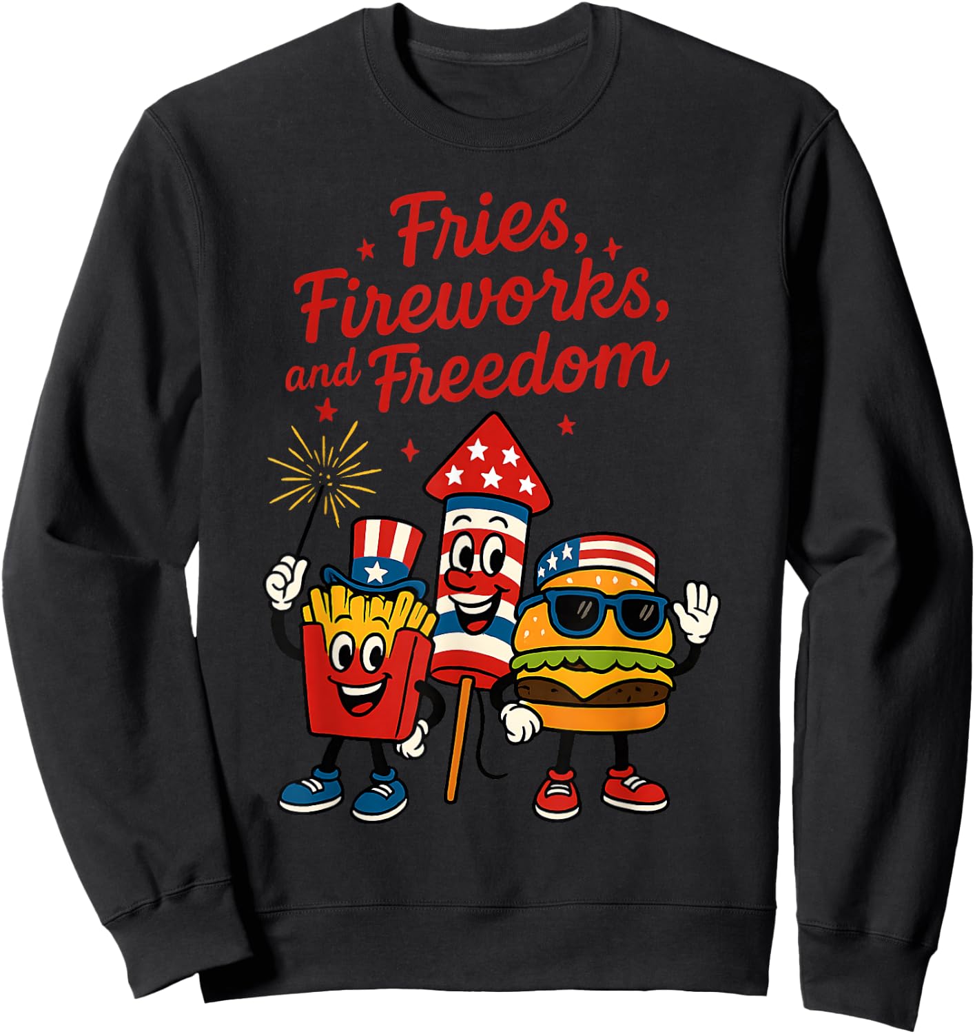 Patriotic Food Burger Fries Fireworks Freedom 4th of July Sweatshirt - Sweatshirt | Black