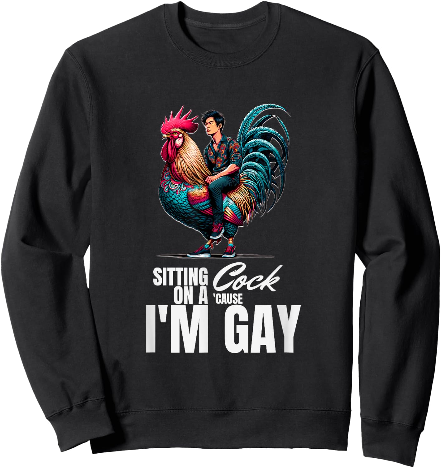 Gay Pride Funny Sitting on a Rooster Fabulous Humour Sweatshirt - Sweatshirt | Black