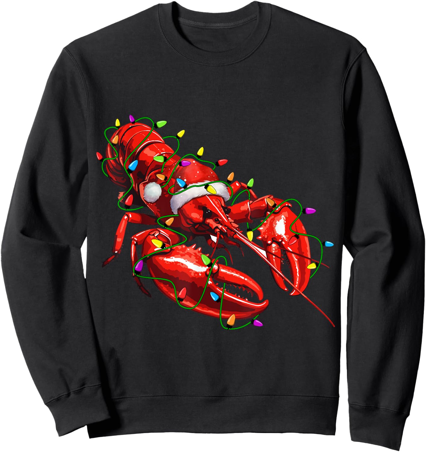 Lobster Santa Christmas Tree Lighting Xmas Funny Sweatshirt - Sweatshirt | Black