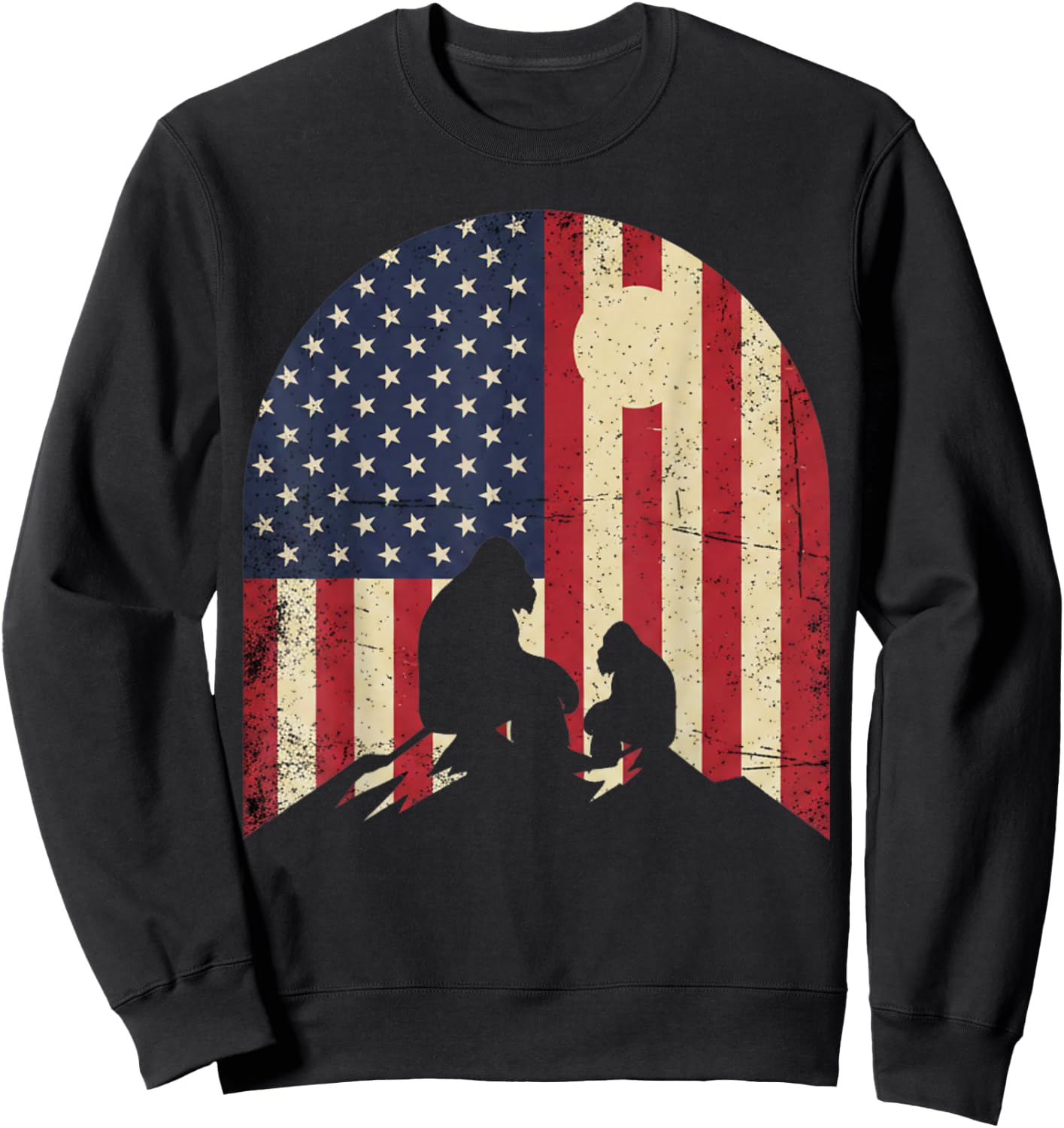 American Flag Bigfoot Dad Fathers Day Sasquatch Fathers Day Sweatshirt - Sweatshirt | Black