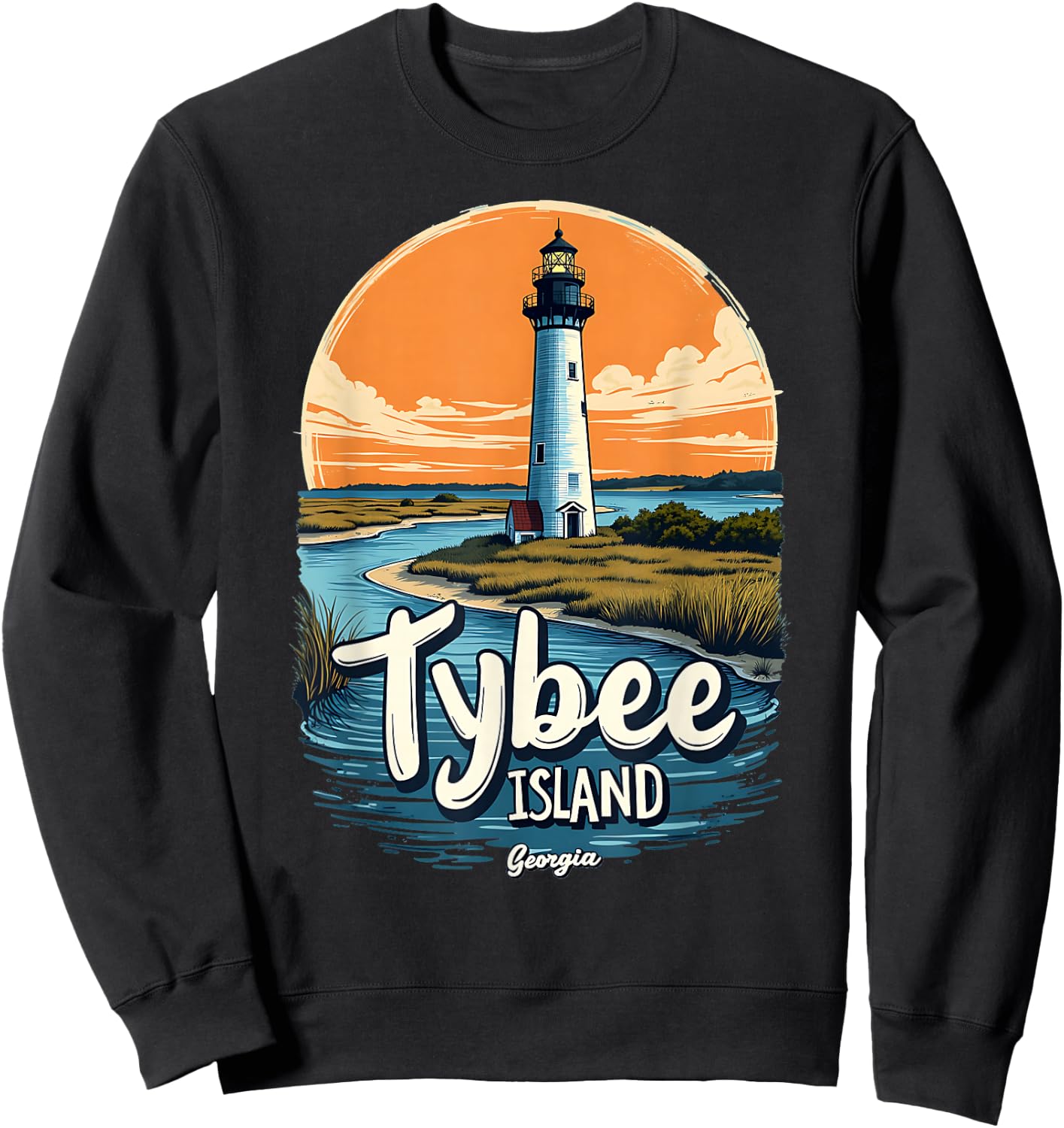 Coastal Waters Tybee Island Georgia Lighthouse Sweatshirt - Sweatshirt | Black