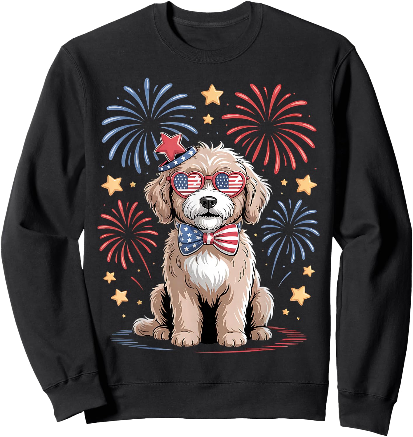Goldendoodle 4th of July Patriotic Golden Doodle Dog Women Sweatshirt - Sweatshirt | Black