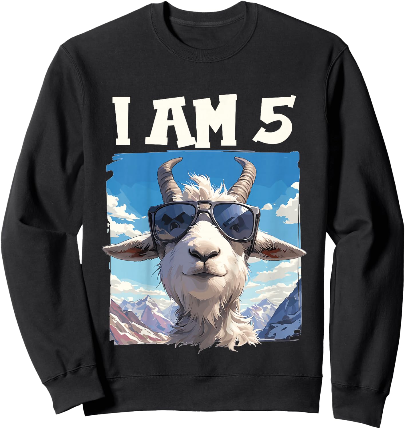 Kids 5 Years old 5 birthday Goats Boy Girl Goat Sweatshirt - Sweatshirt | Black