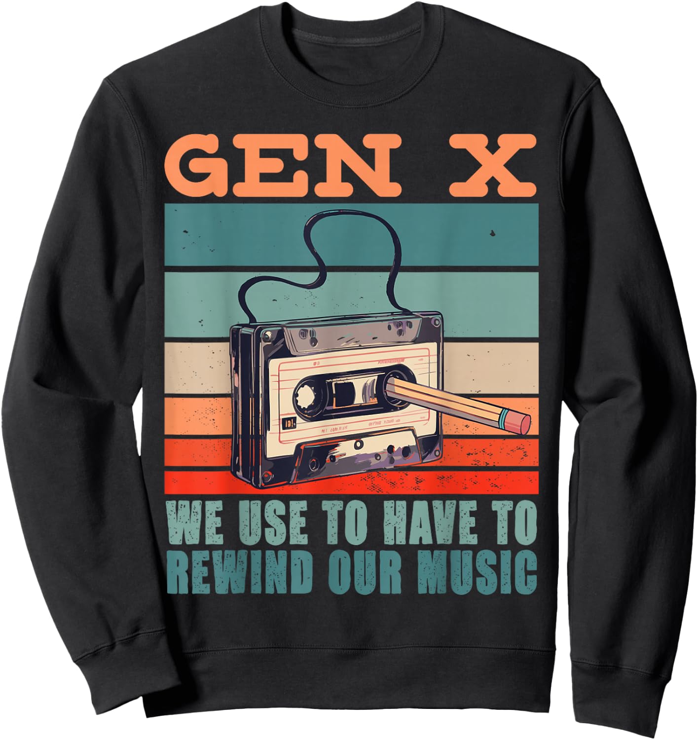 Gen X Cassette Tape Pencil Retro Music Sweatshirt - Sweatshirt | Black