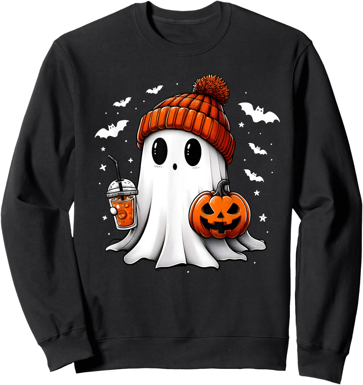 Cute Halloween Ghost Drink Pumpkin Sweatshirt - Sweatshirt | Black