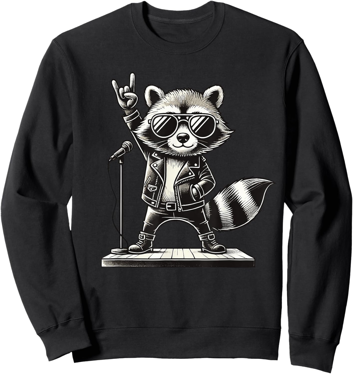 Rock Music & Rocker, Rock Hand, Kids & Boys, Funny Raccoon , Black, S Sweatshirt - Sweatshirt | Black