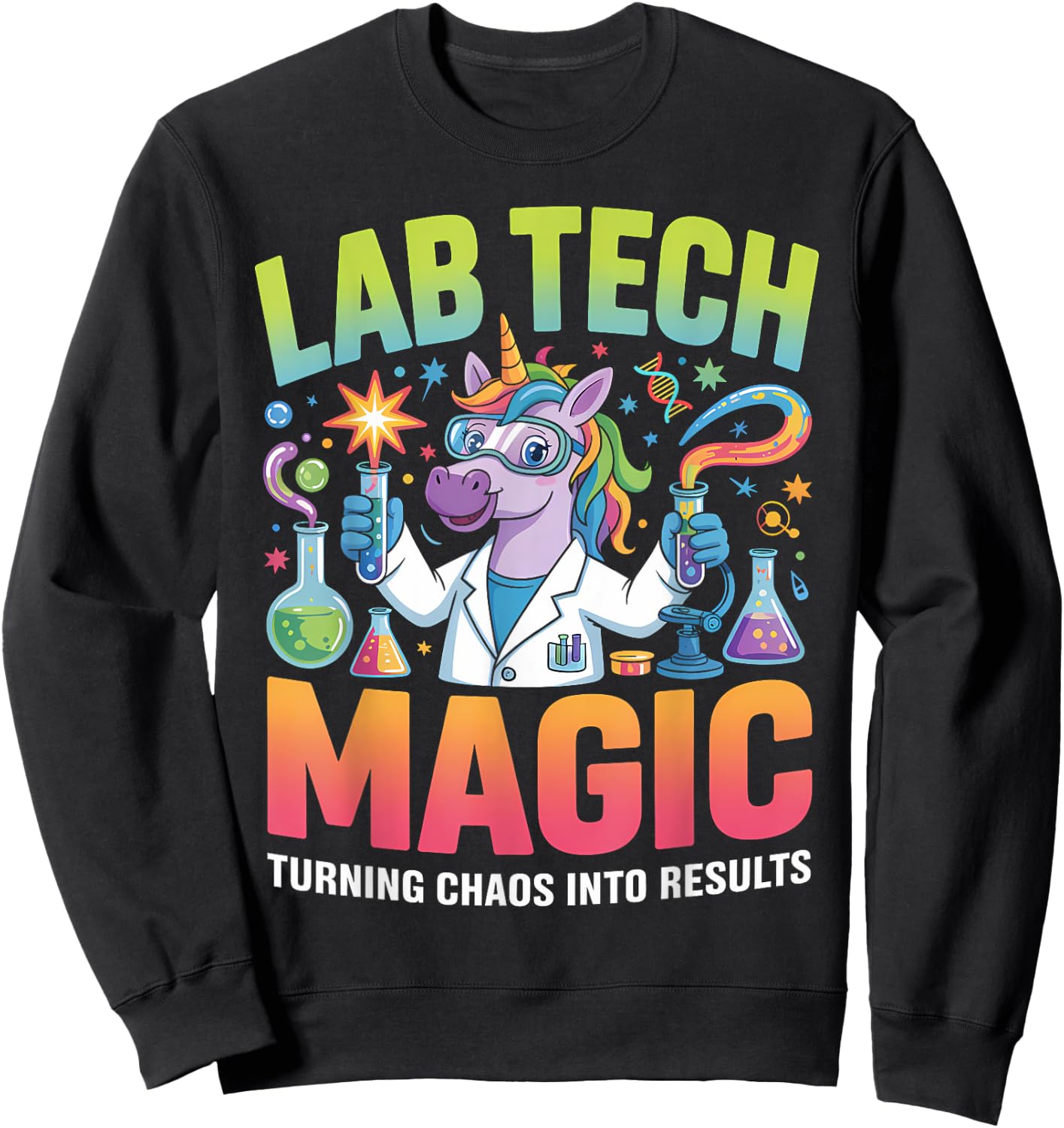 Funny Lab Technologist Unicorn Science Magic Clinical Tech Sweatshirt - Sweatshirt | Black