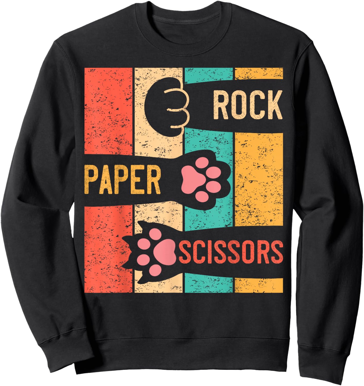 Cute Cat Paw Rock Paper Scissors Hand Game Vintage Men Women Girls Kids Sweatshirt - Sweatshirt | Black