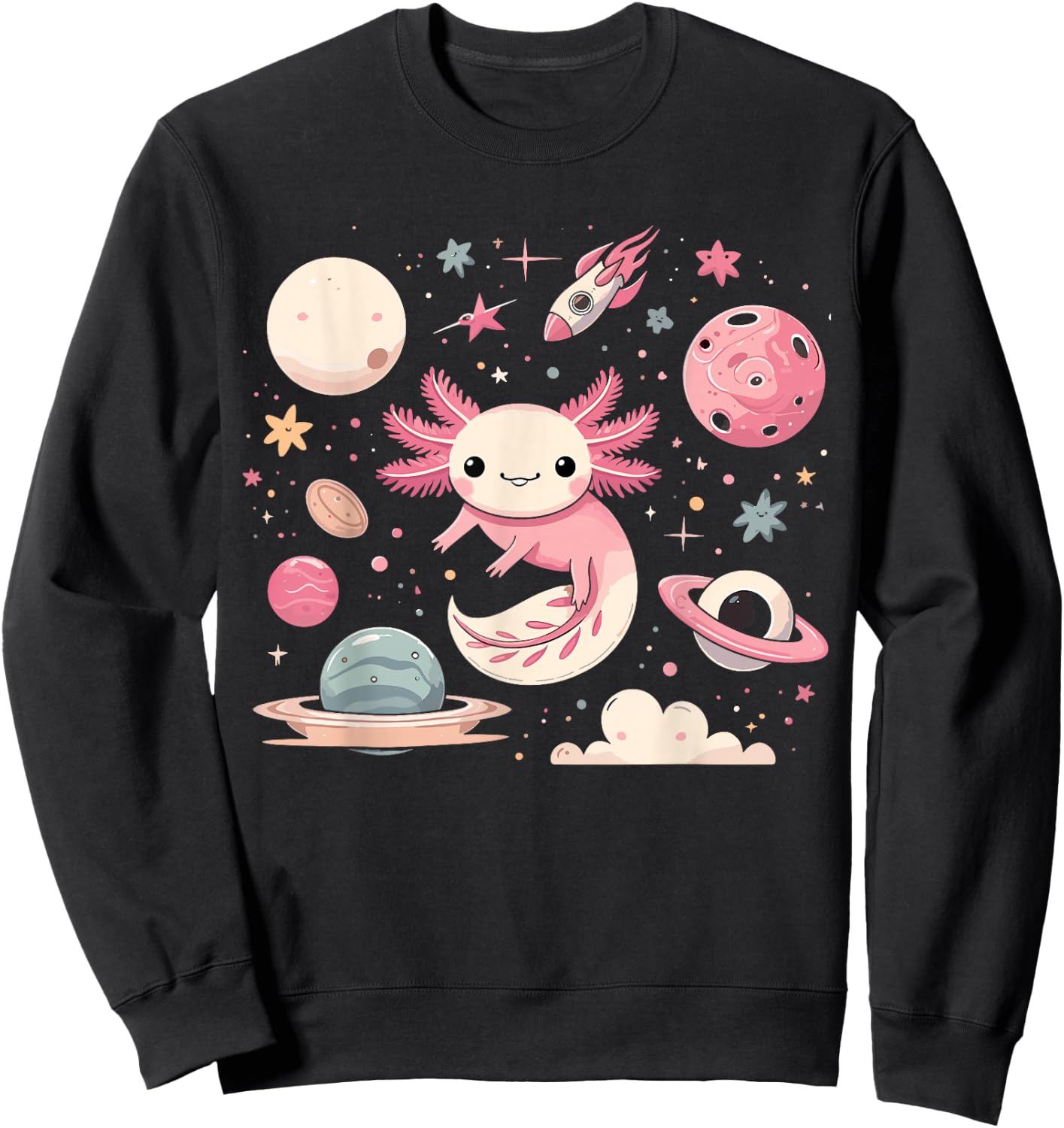 Cute Axolotl in Space Kawaii Axolotl Moon Sweatshirt - Sweatshirt | Black