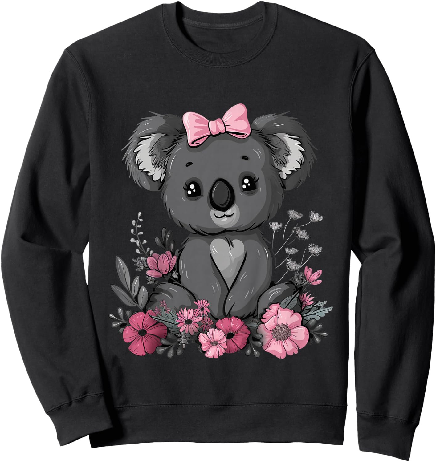 Koala Kawaii Koala Bear Pink Bow Flowers Girls Kids Sweatshirt - Sweatshirt | Black