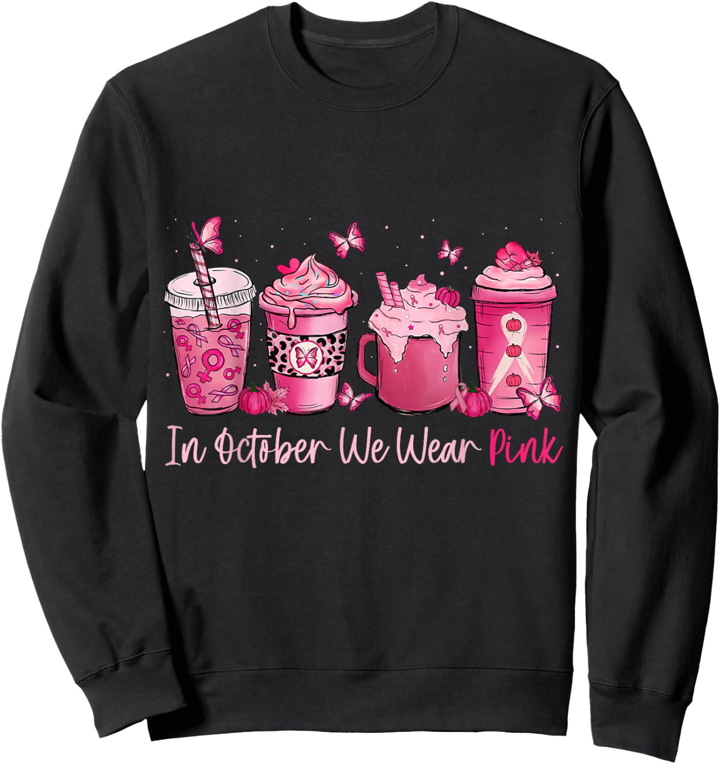 In October We Wear Pink Coffee Spice Breast Cancer Awareness Sweatshirt - Sweatshirt | Black