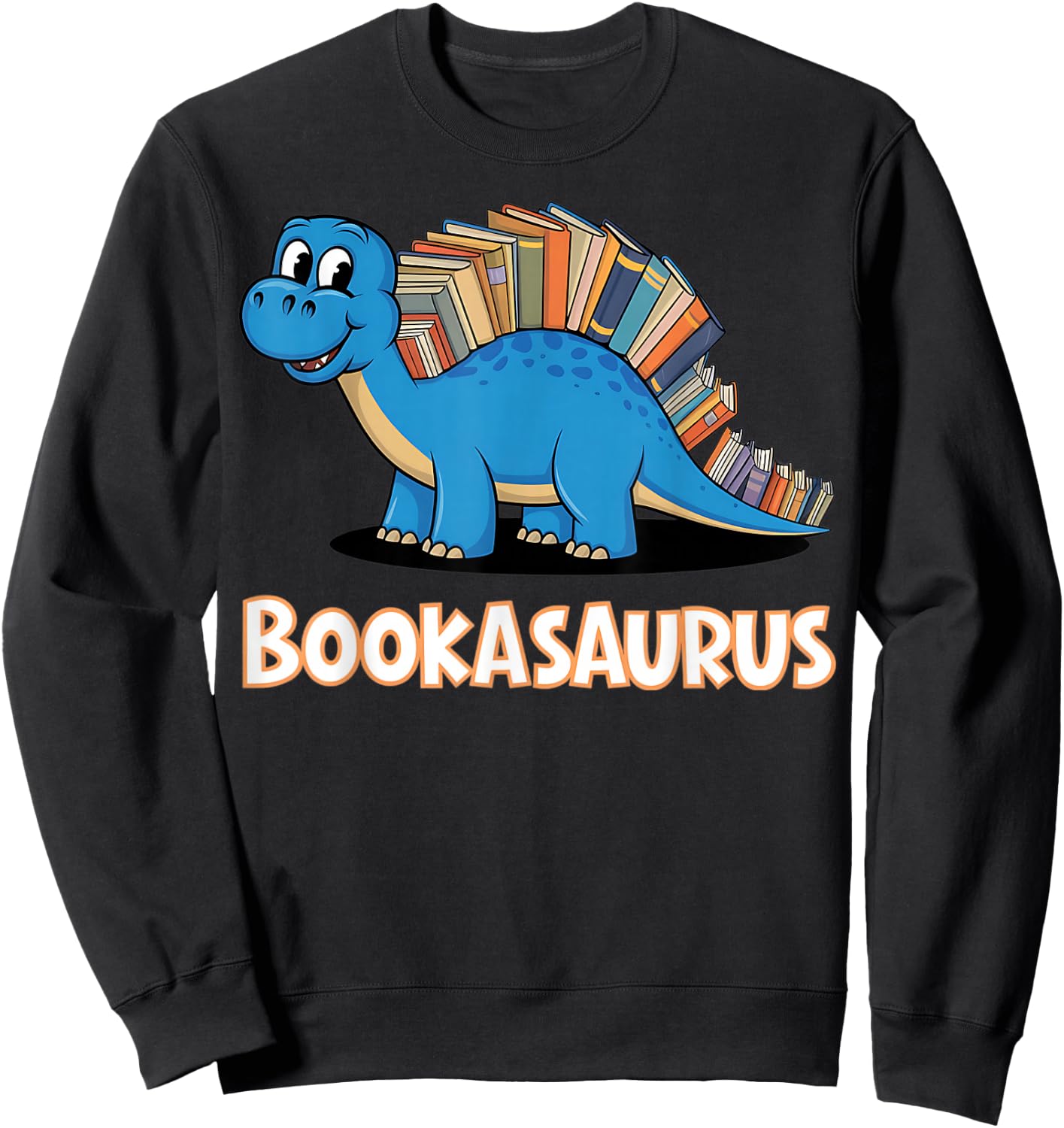 Bookasaurus Funny Kids Dinosaur Reading Pun Sweatshirt - Sweatshirt | Black