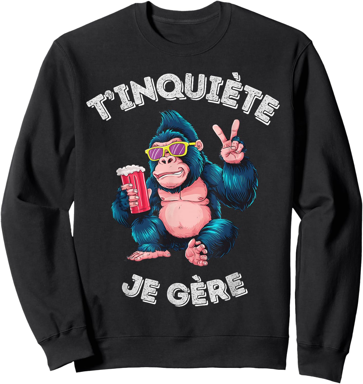 Gorilla Humour Beer Aperitif T'inquiète Je Gère Accessory, Black, S Sweatshirt - Sweatshirt | Black