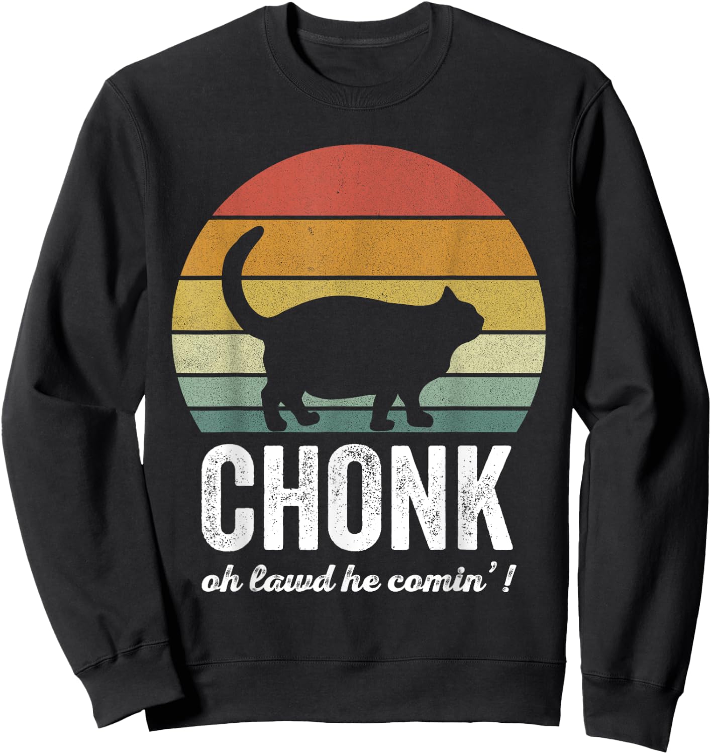 Vintage Retro Sunset Funny Fat Cats Cat Meme Chonk Cat Men Women Girls Kids Sweatshirt - Sweatshirt | Black