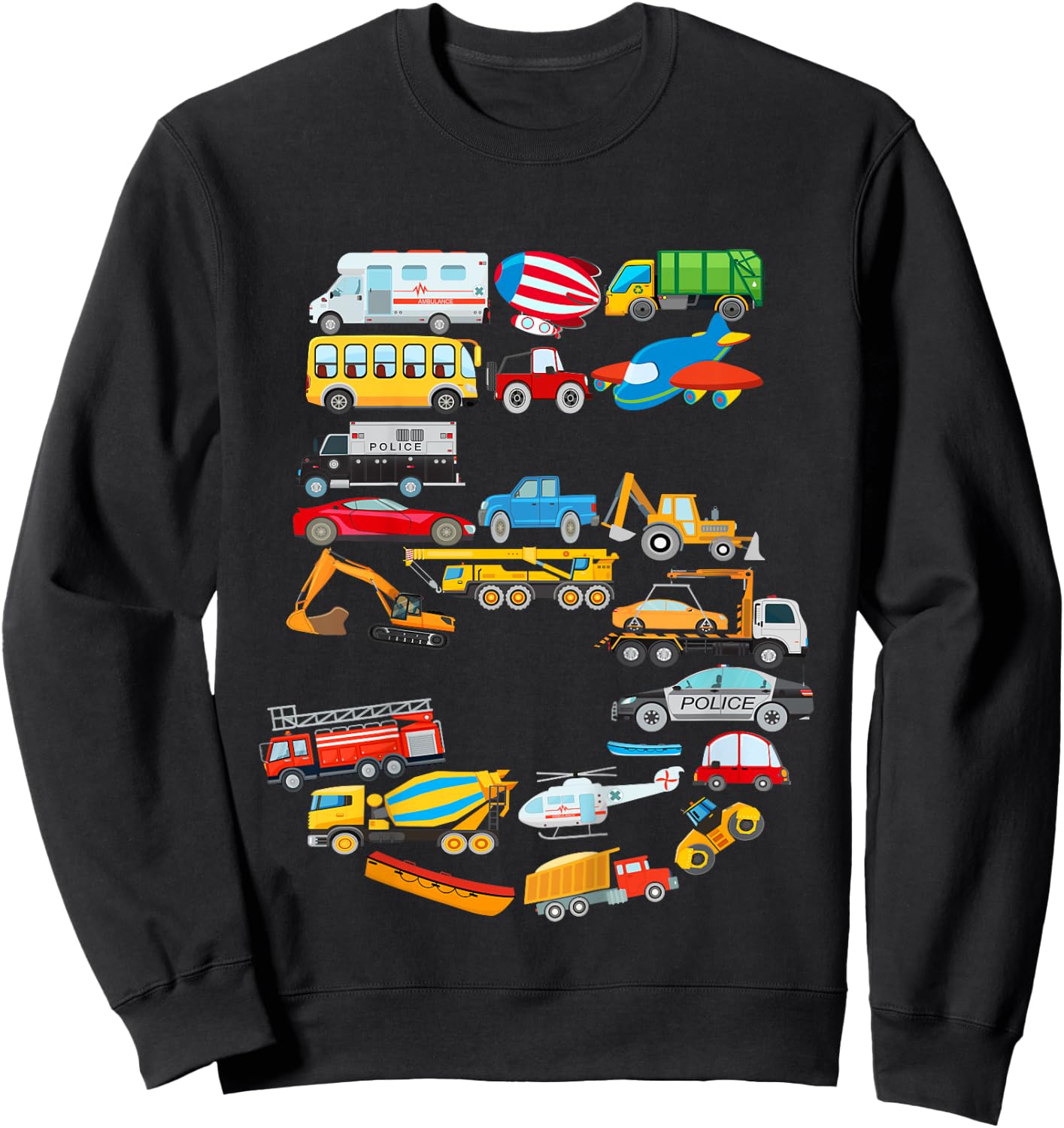 Kids 5th Birthday For Boys Cars Vehicles ,Fire Truck, Airplane Sweatshirt - Sweatshirt | Black