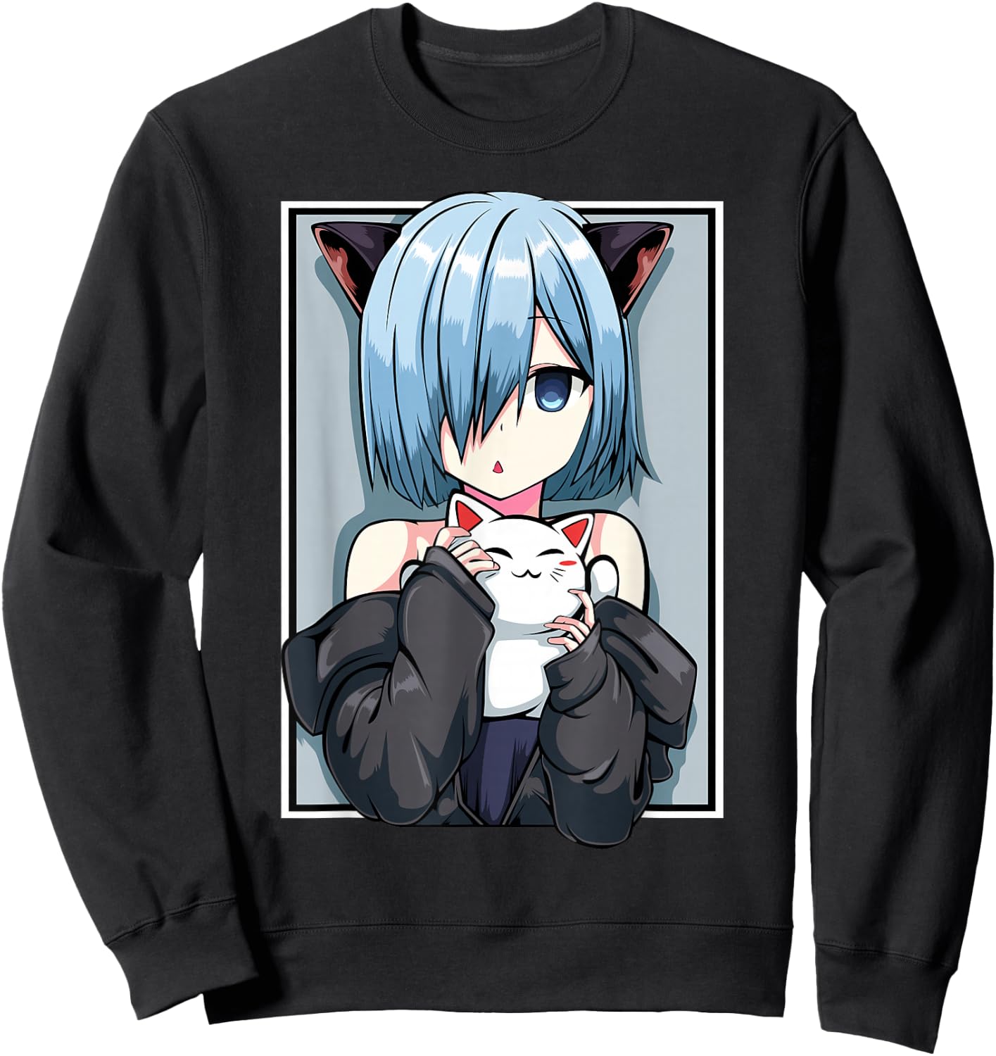 Anime Girl Neko Catgirl Pastel Kawaii Cat Manga Japan Lover Sweatshirt - Sweatshirt | Black