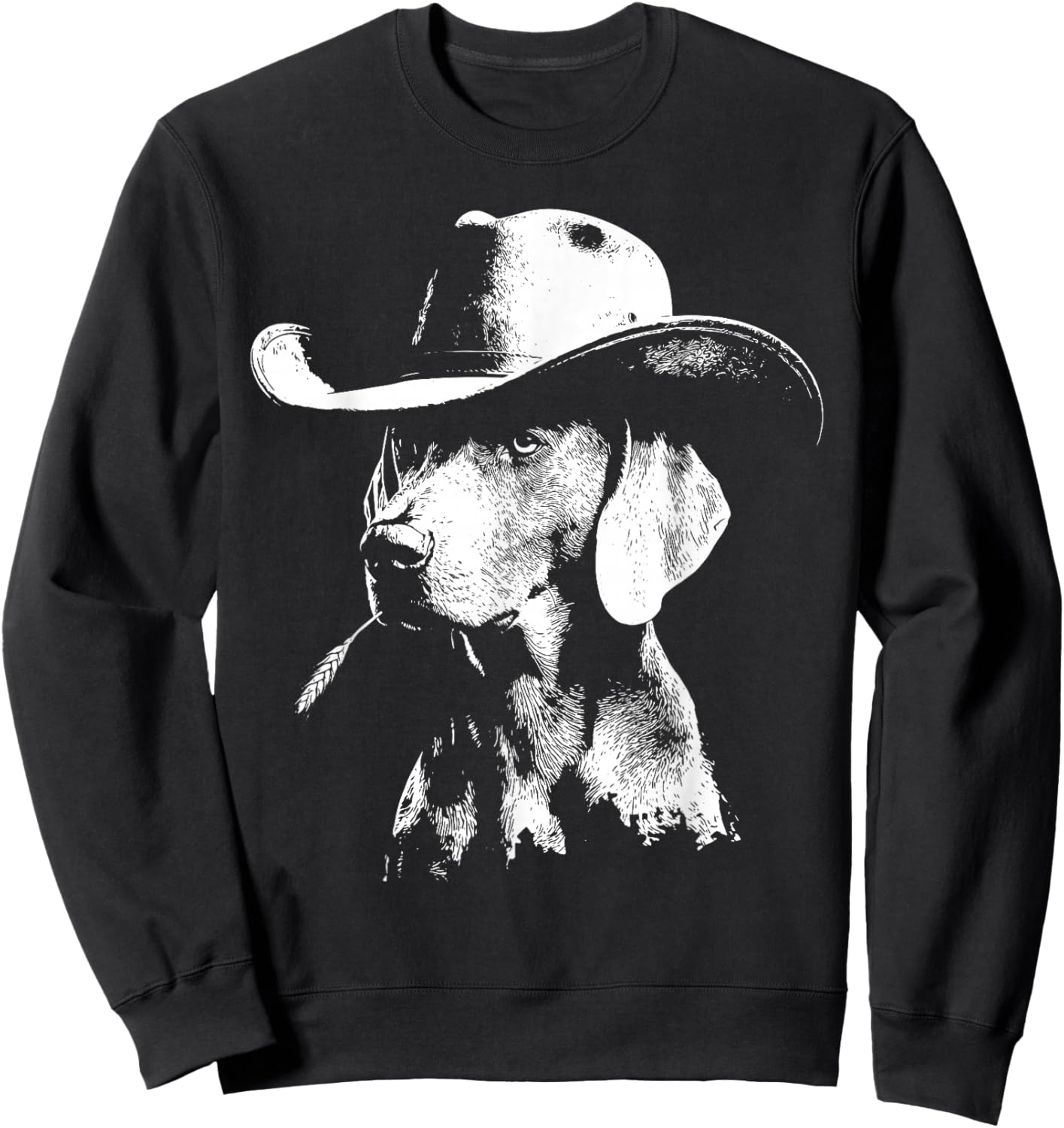 Weimaraner Cowboy Dog with Straw Vintage Art Pet Hunting Sweatshirt - Sweatshirt | Black