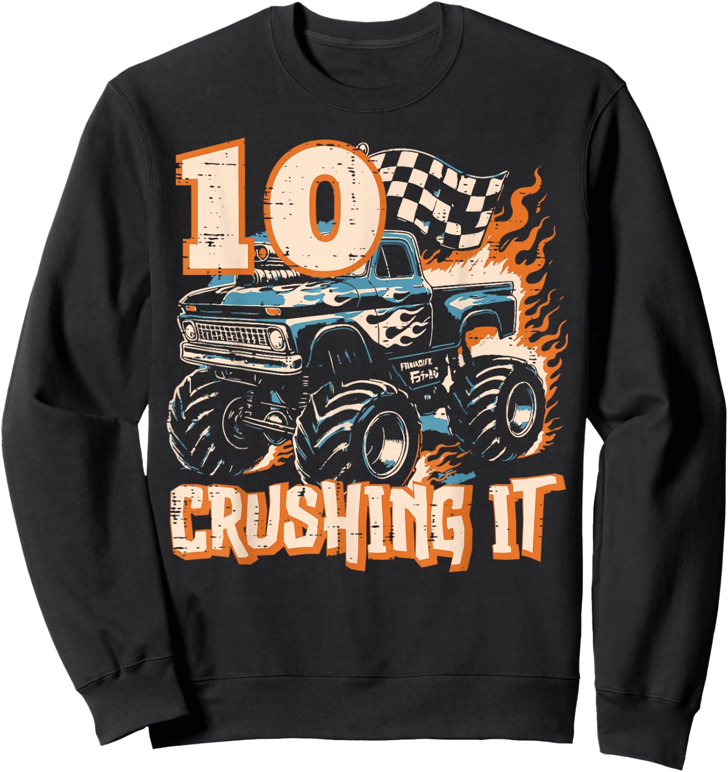 10 Crushing It Monster Truck 10th Birthday Bday Boys Kids Sweatshirt - Sweatshirt | Black